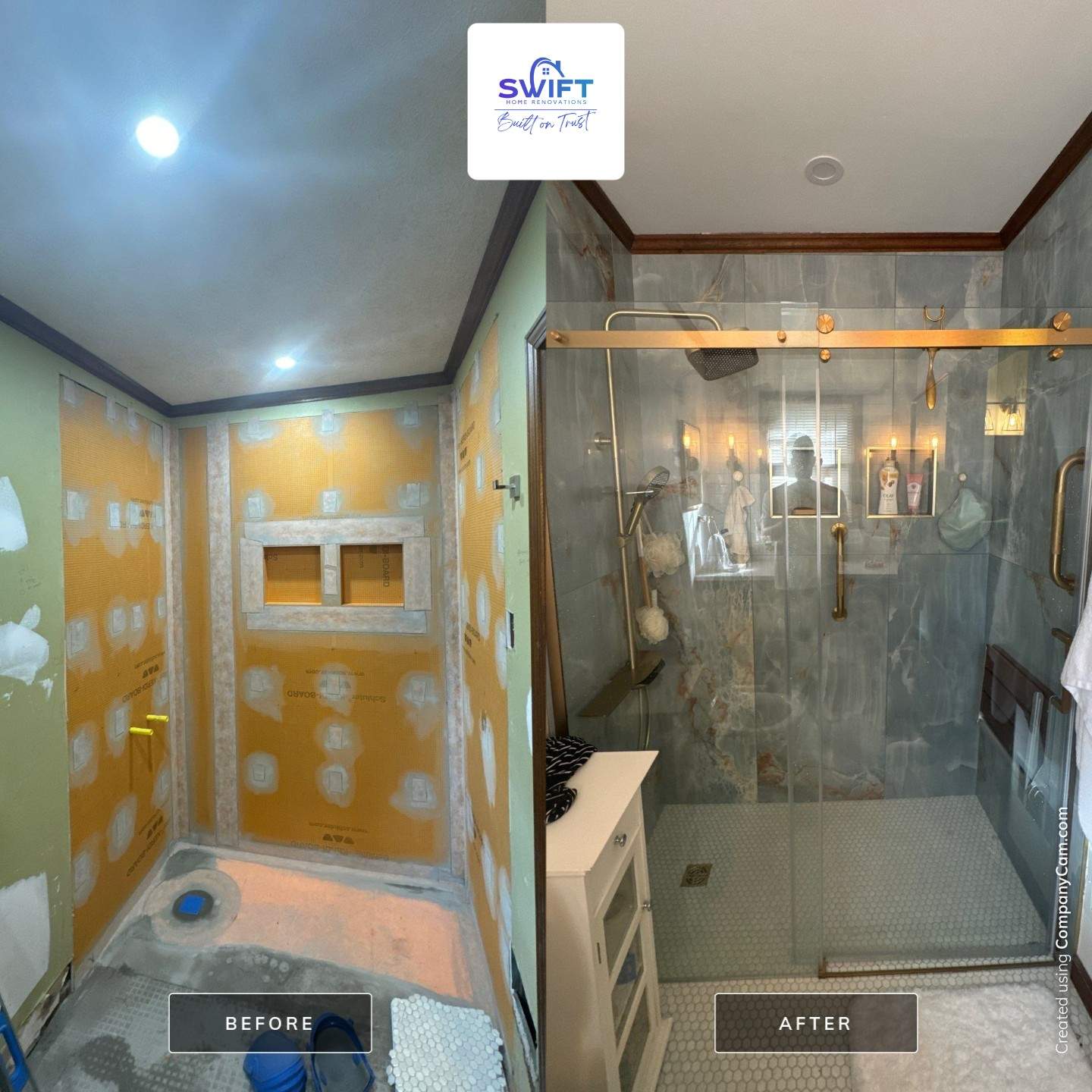 Modern Riverdale Bathroom Renovation Featuring Walk-In Marble Tile Shower by Swift Home Renovations