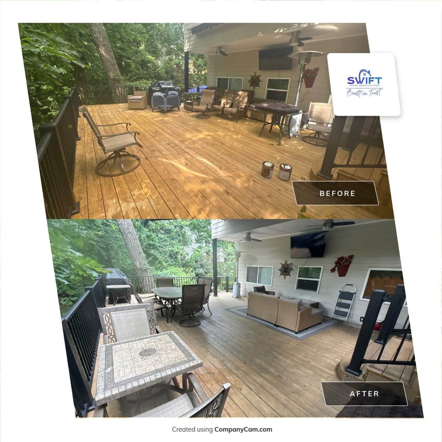 Multi-Level Wood Deck Staining and Restoration in Atlanta by Swift Home Renovations
