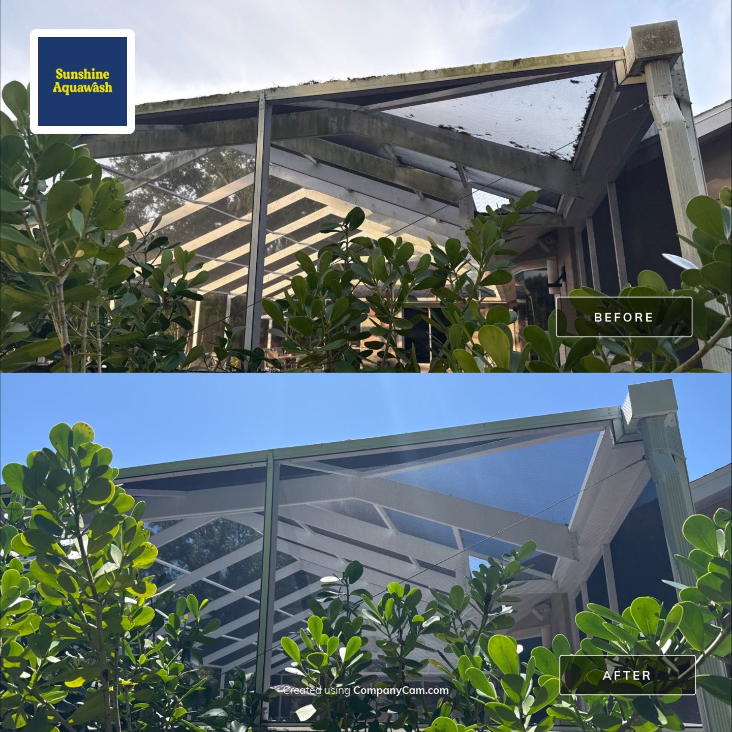 Large House Wash & Pool Cage Cleaning with Heavy Mud Dauber Nest Removal – Bradenton, FL 34209 by Sunshine AquaWash