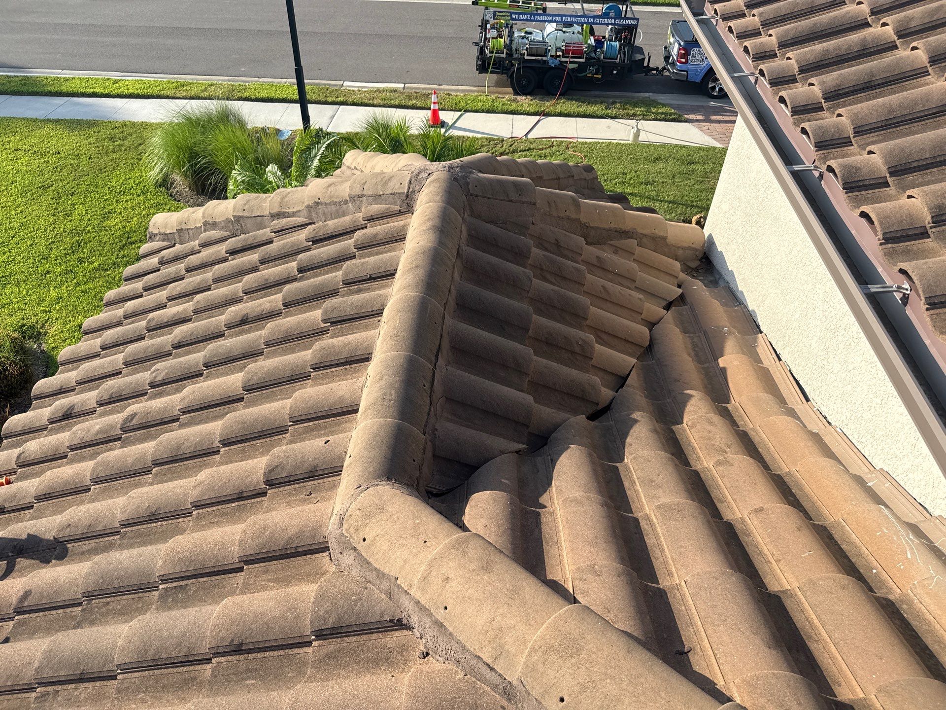Soft Wash Roof Cleaning – Concrete Tile Roof | Artisan Lakes Esplanade, Palmetto, FL by Sunshine AquaWash