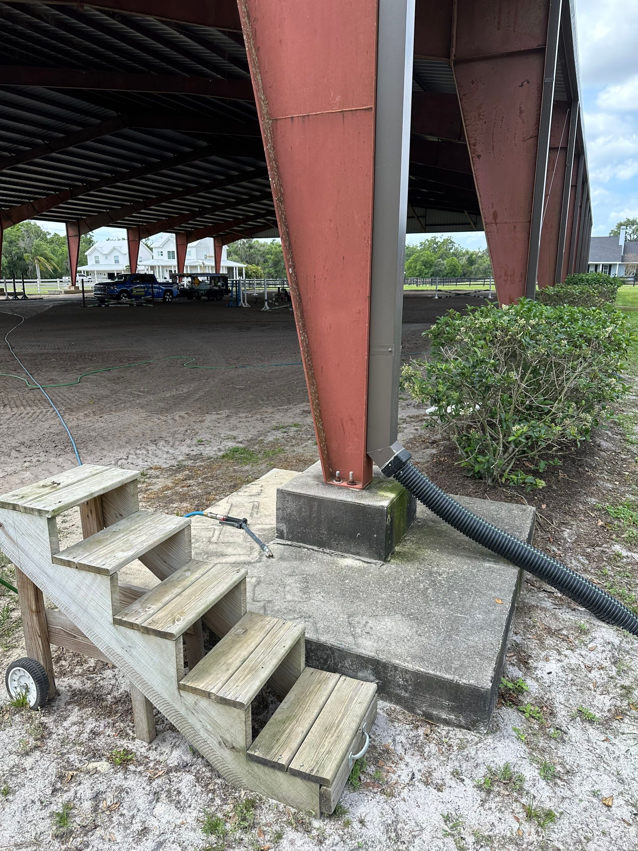 Vinyl Horse Fence & Concrete Pier Cleaning at Lesley Cox Equestrian, Parrish, FL | Sunshine AquaWash by Sunshine AquaWash