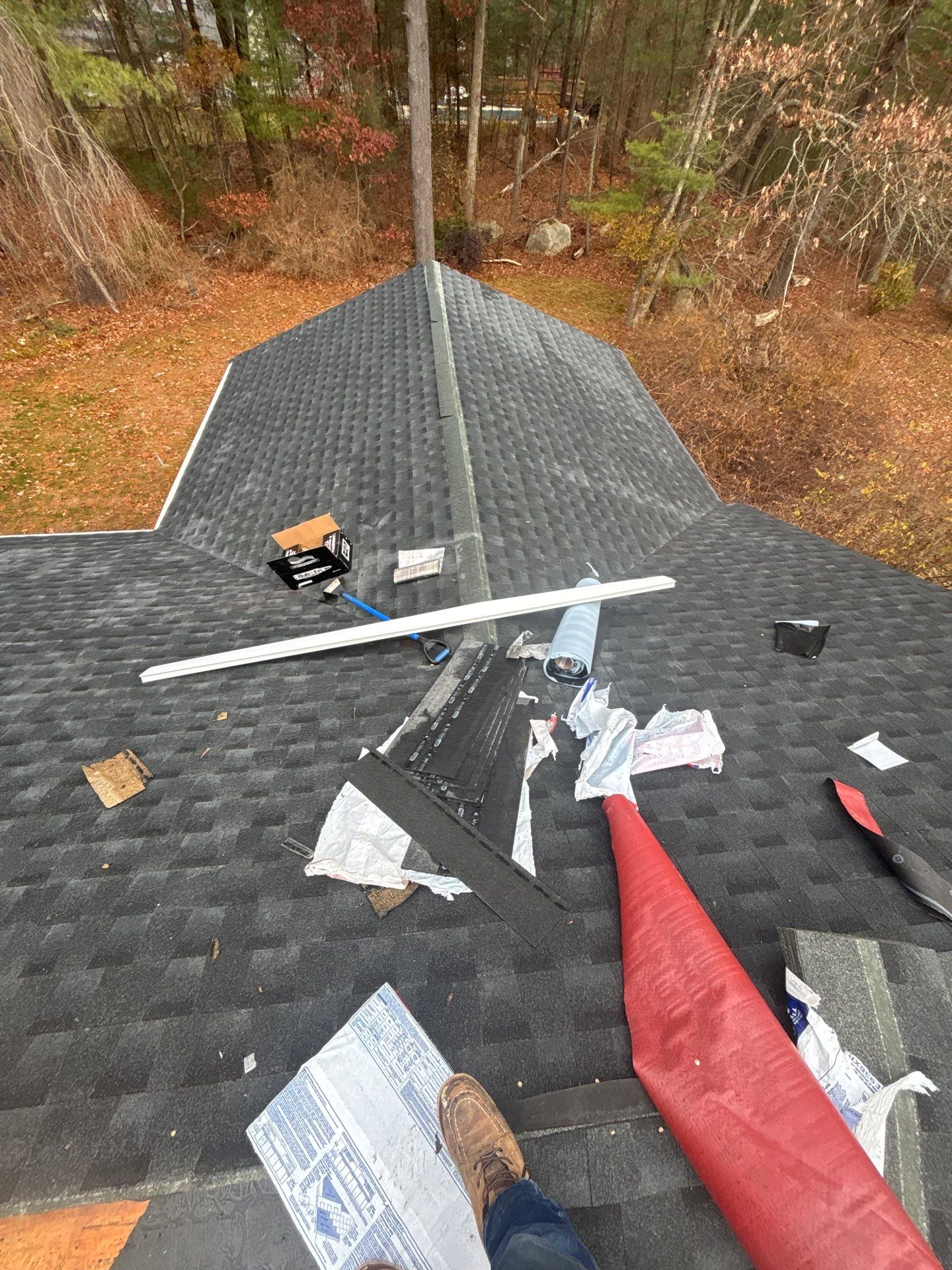 GAF Charcoal Roof Replacement with Vent Leak Repairs, PVC Fascia & Leaf Guard Gutters by Sensible Home Solutions