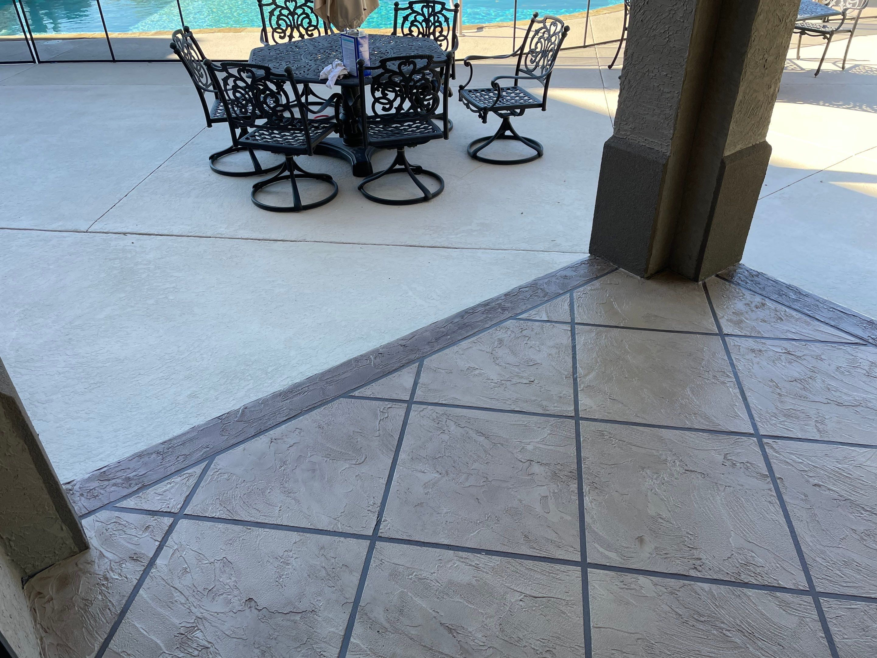 Lake Lotawana -- Front Walkway and Back Patio Tuscan Overlay by Big Red Decorative Concrete, LLC