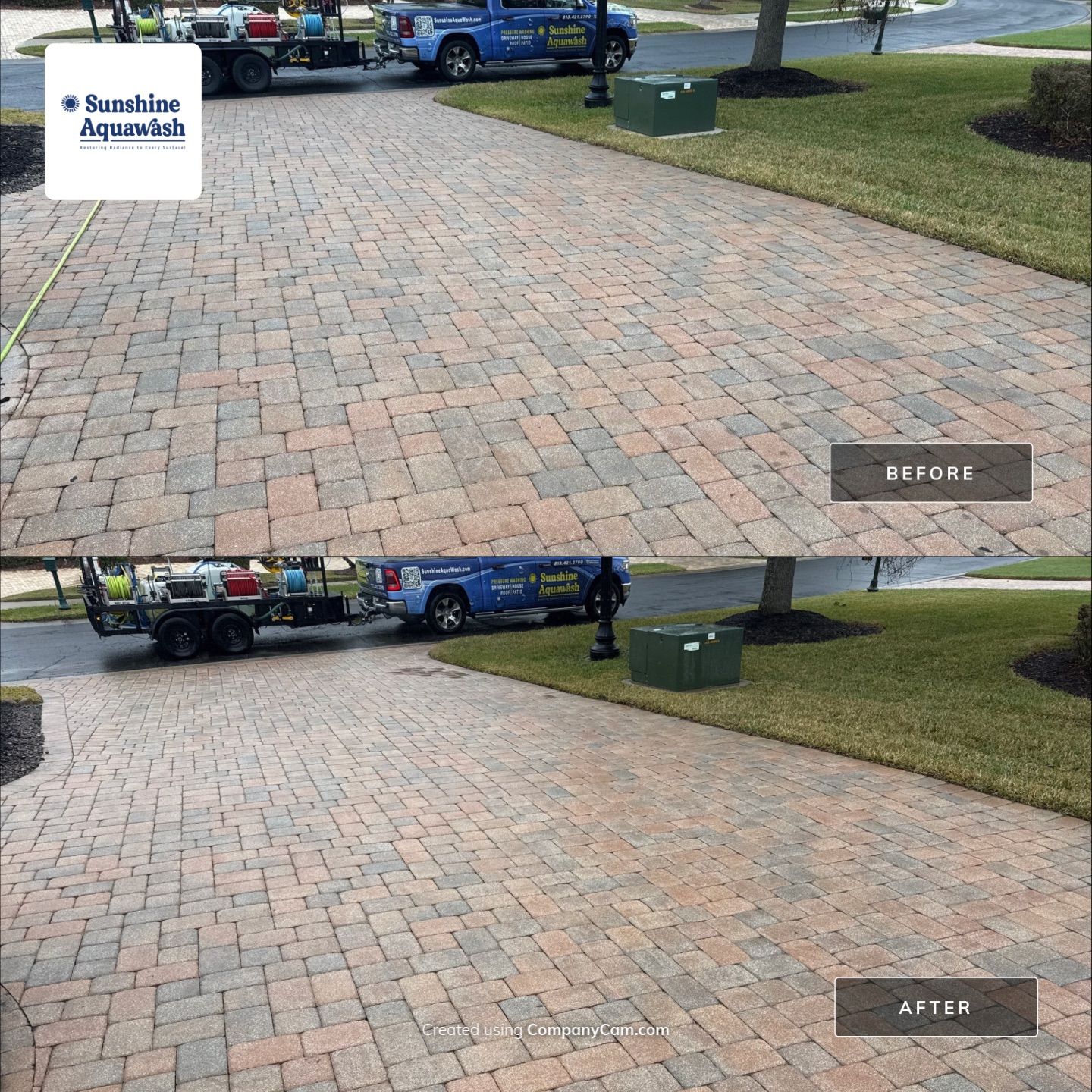 Oil & Tar Removal from Paver Driveway & Entryway by Sunshine AquaWash