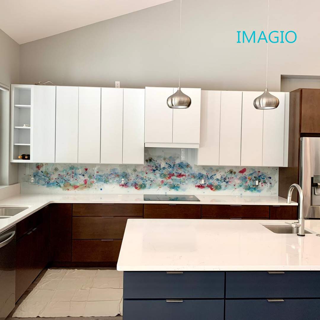 Kitchen Remodel using IMAGIO Solid Glass Backsplash by Rocco Pisto by IMAGIO