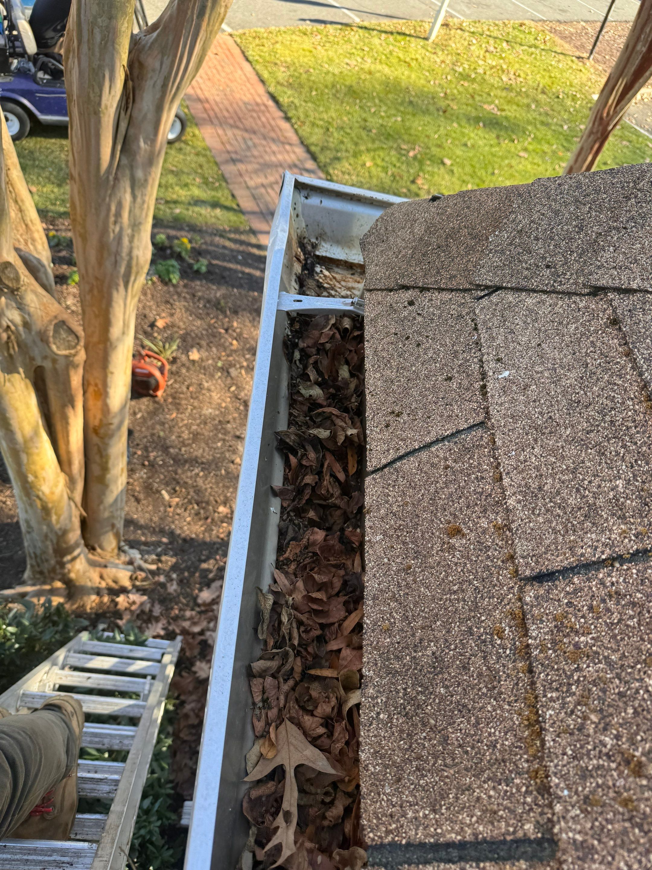 Commercial gutter cleaning Georgia before photo with filled gutters