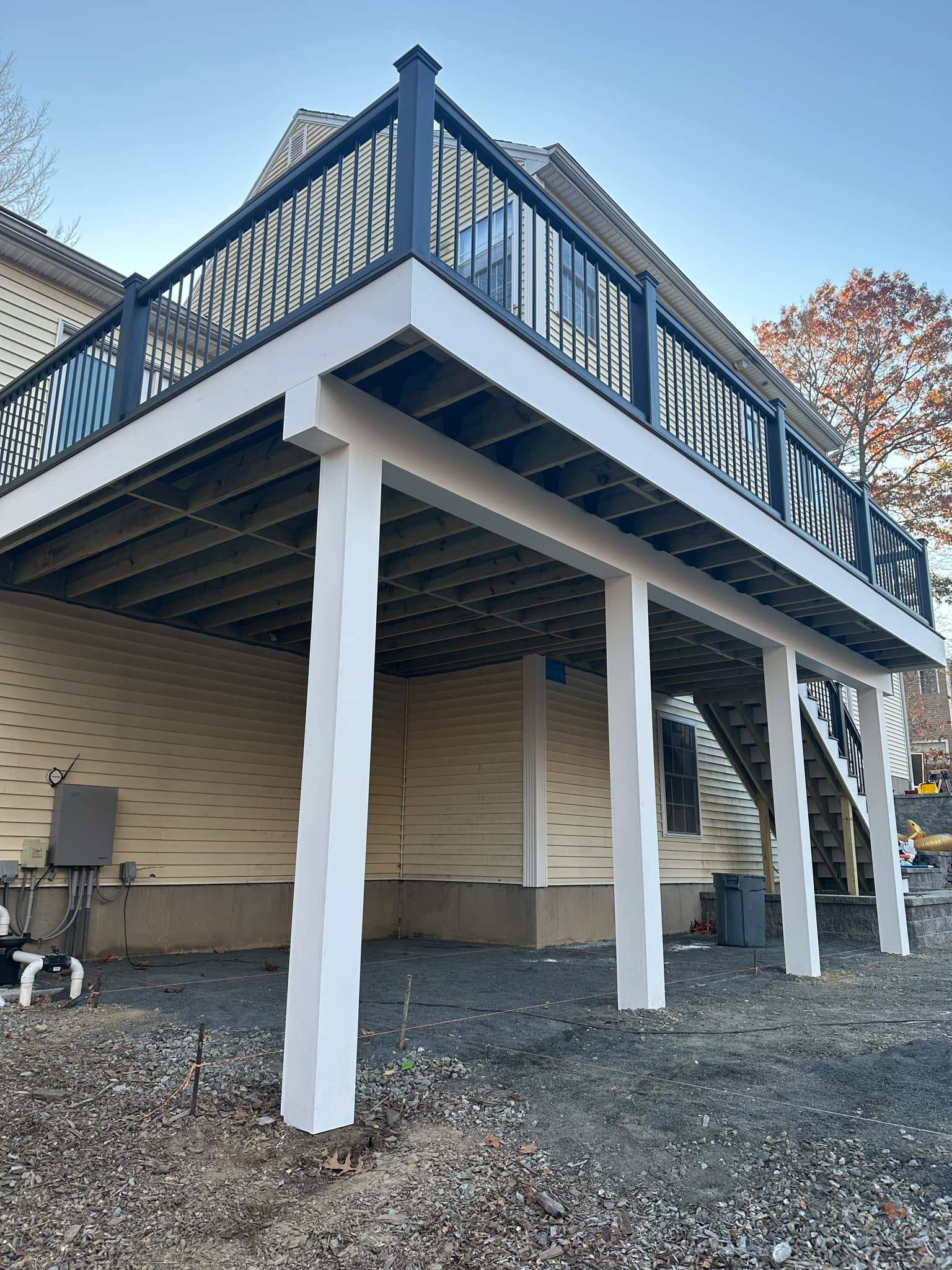 Deck Replacement, Trex Tropical Spiced Rum, Transcend Cocktail rail, Rainescape, pvc wrapped posts by DiGiorgi Roofing and Siding Inc