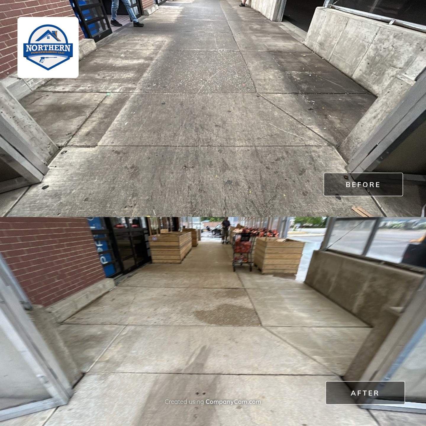Concrete sidewalk cleaning and degreasing by Northern Power Washing LLC.