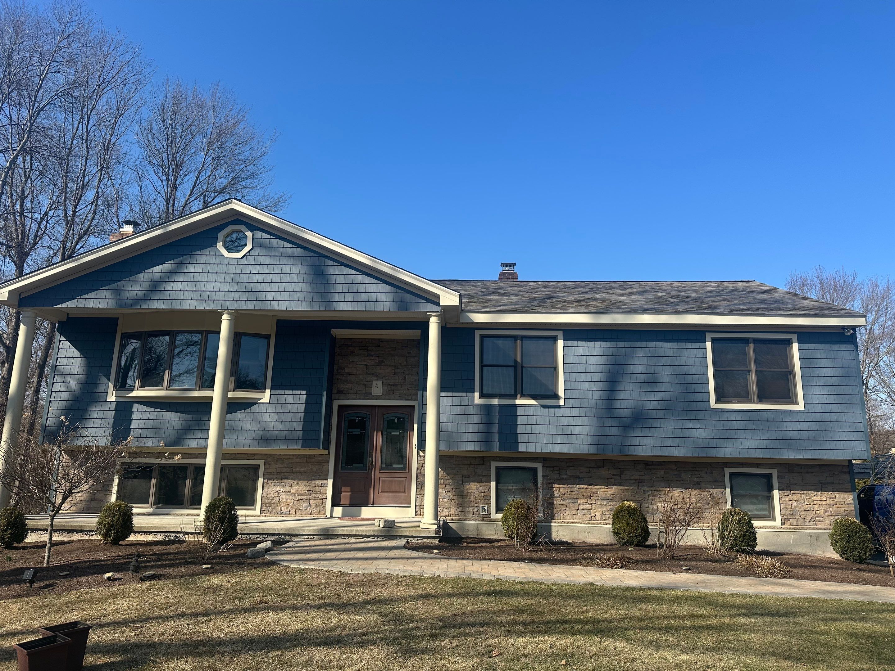 Residential Roofing Installation using Owens Corning Duration Driftwood Siding Installation Using Cedar Impressions Pacific Blue by A Plus Exterior