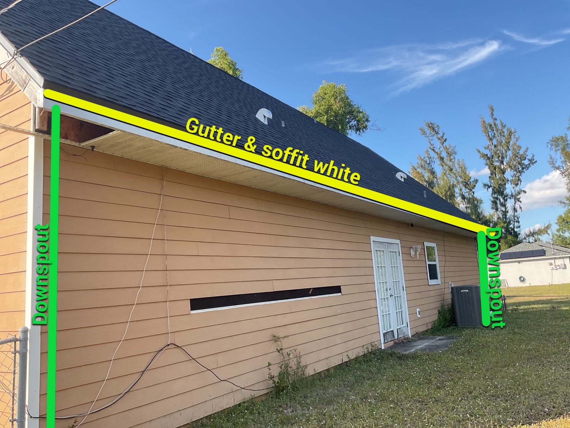Soffit & Fascia White + New Downspouts by Gutter Professors