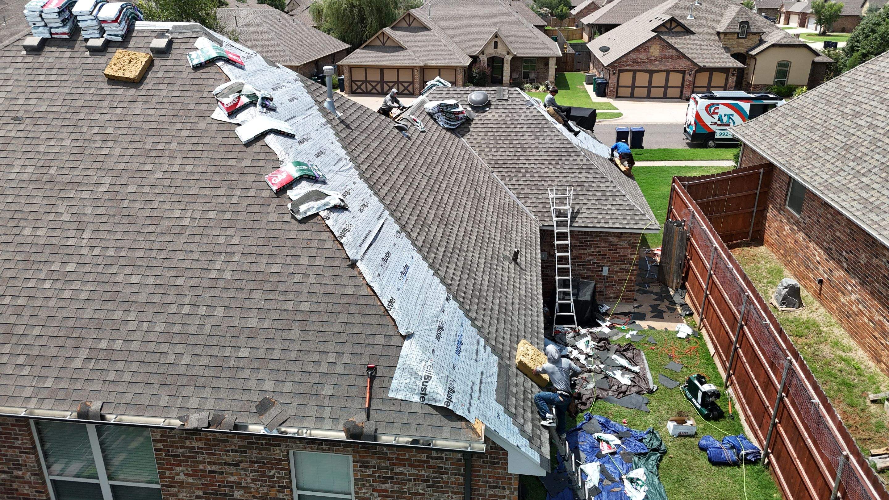 GAF Architectural Shingle Roof Replacement and Decking Repair in Mustang by 5Coat Roofing & Construction