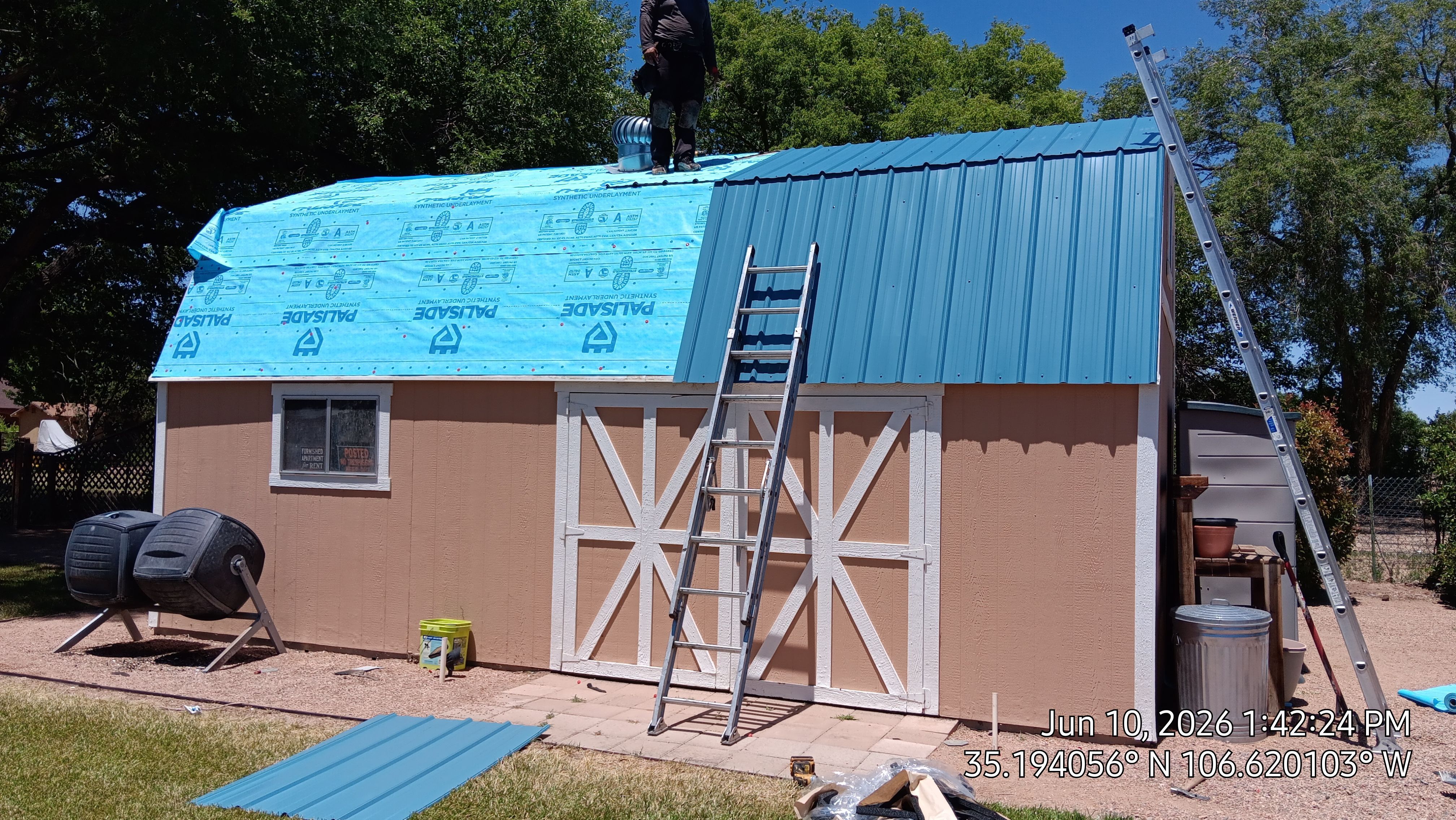 Hawaiian Blue metal Shed roof makeover in the North Valley by Doyle Roof Masters Inc