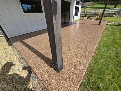 Chestnut Flake Concrete Coating for Farmhouse Patio in Harrison