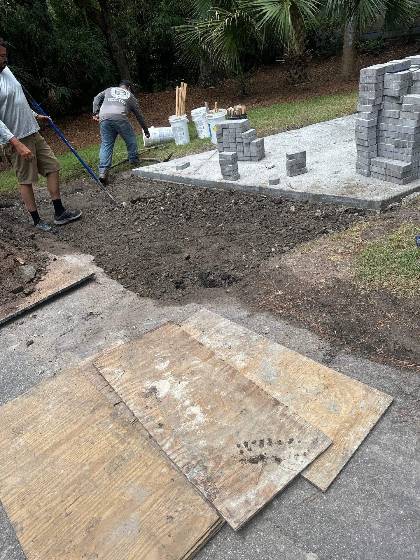 Hilton Head Island Concrete Driveway Replacement with Decorative Paver Borders by Lowcountry Scapes, LLC