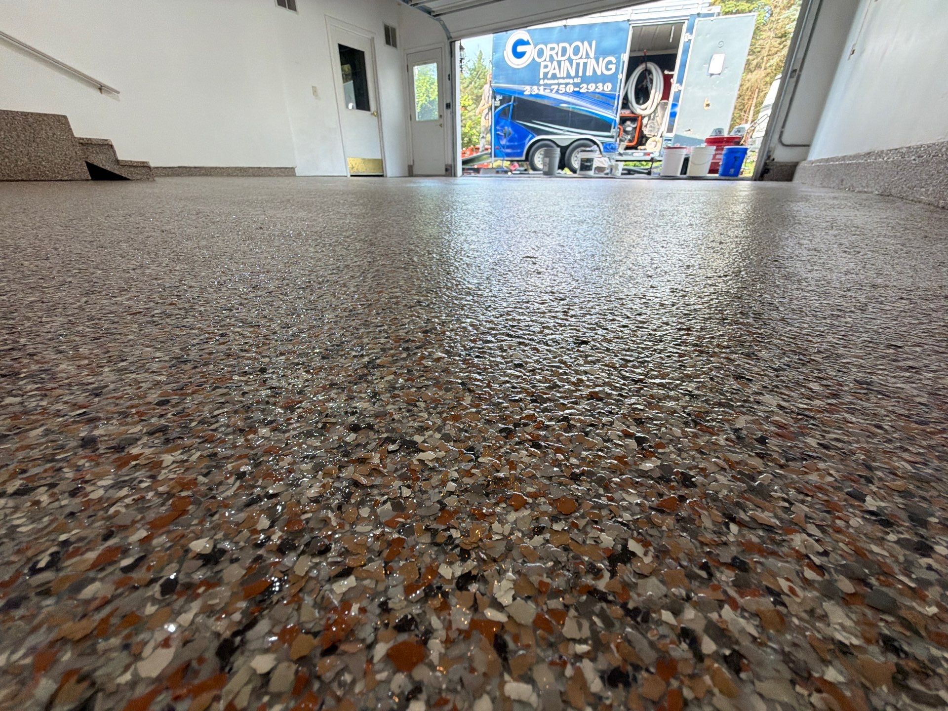 Multi-Colored Epoxy Flake Garage Floor Installation in Fruitport by Gordon Painting