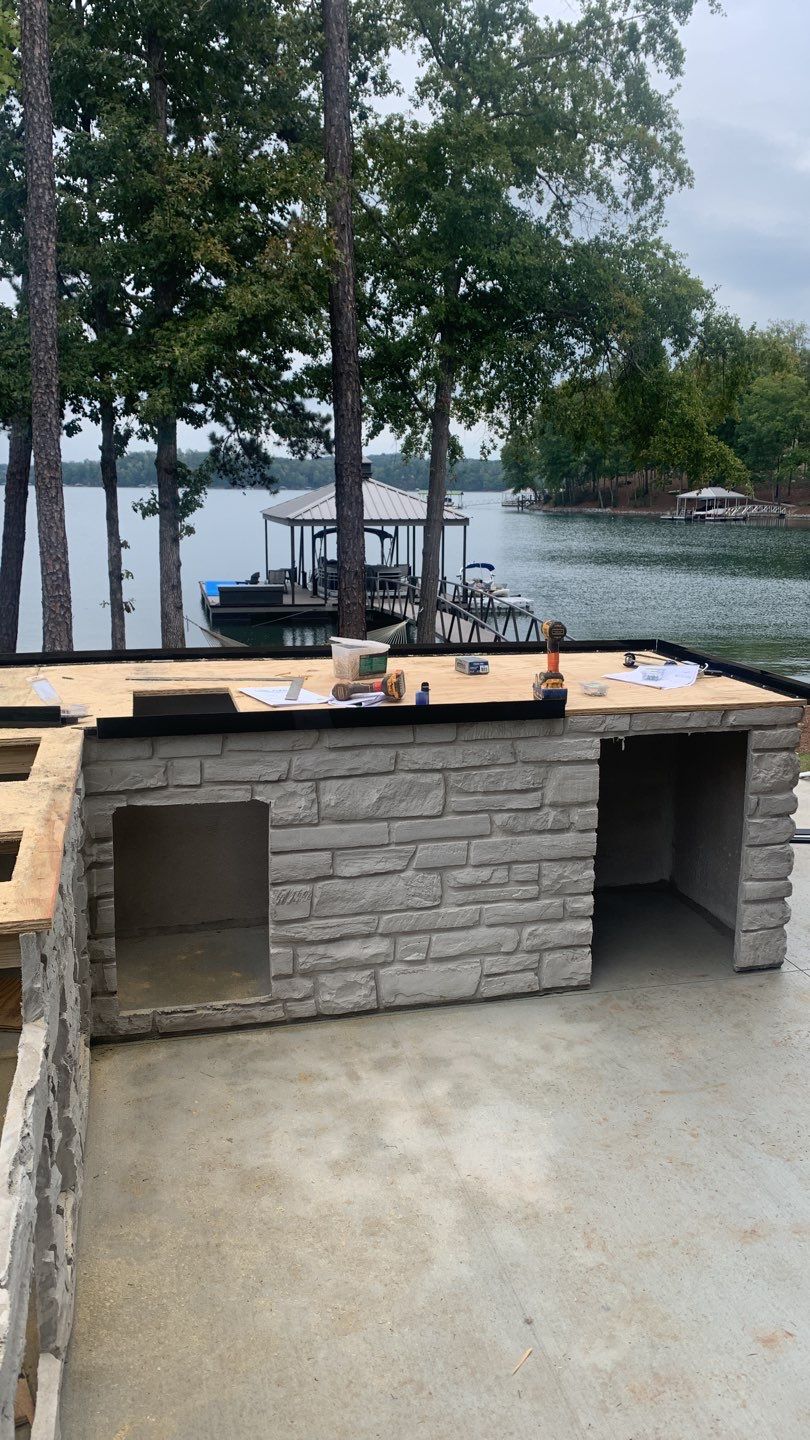 Outdoor Kitchen on Lake Keowee by Xtreme Concrete Services