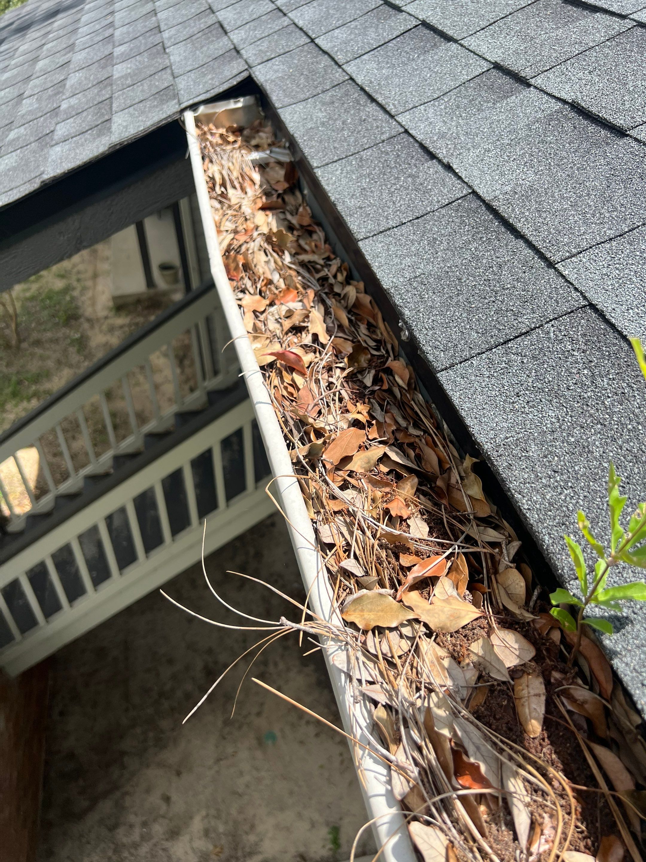 Commercial gutter cleaning Dothan, AL before photo with filled gutters