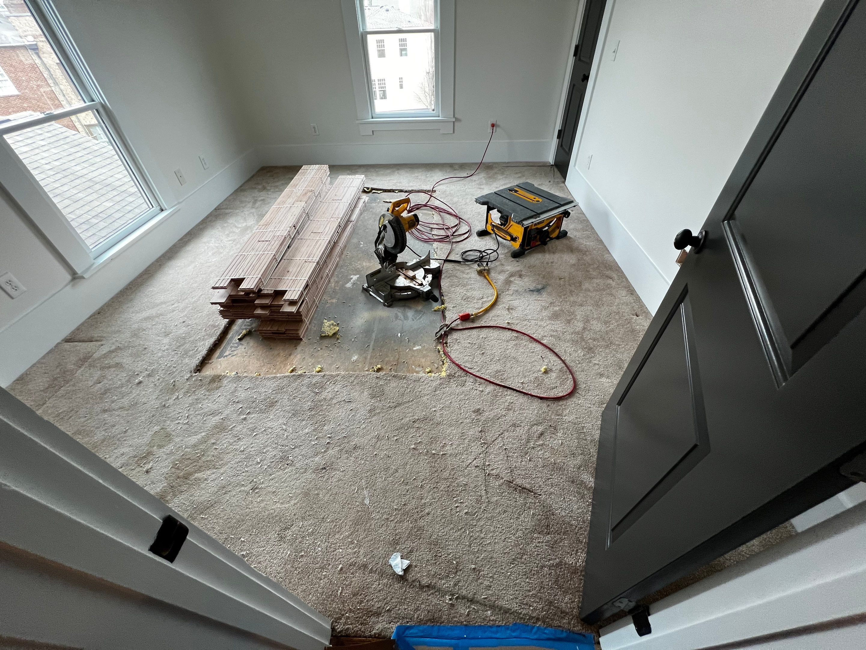Upstairs Hardwood Flooring Installation and Custom Staining in Atlanta by Swift Home Renovations