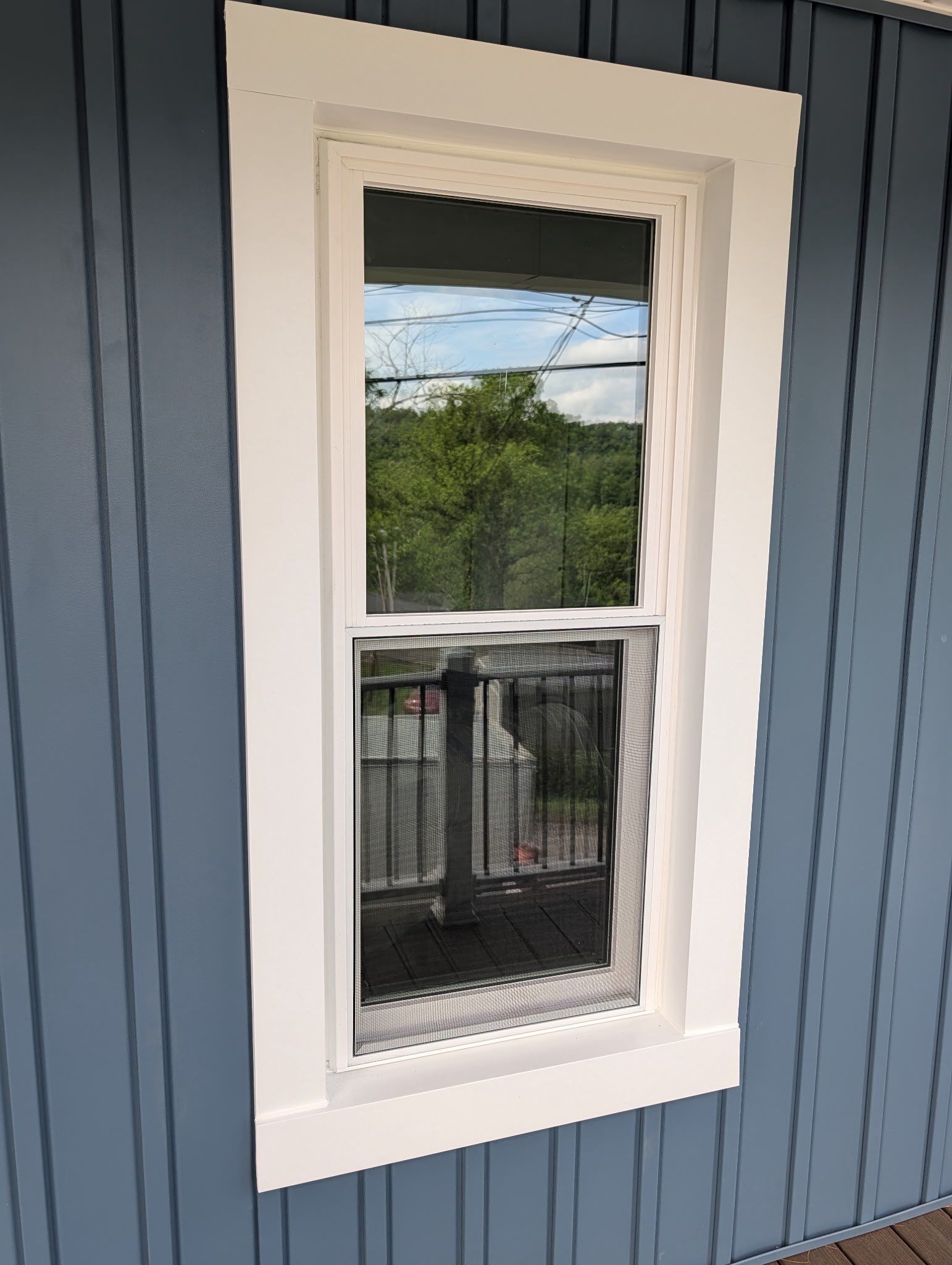 White Frame Window Replacement for St Clairsville Board-and-Batten Exterior by Ohio State Windows