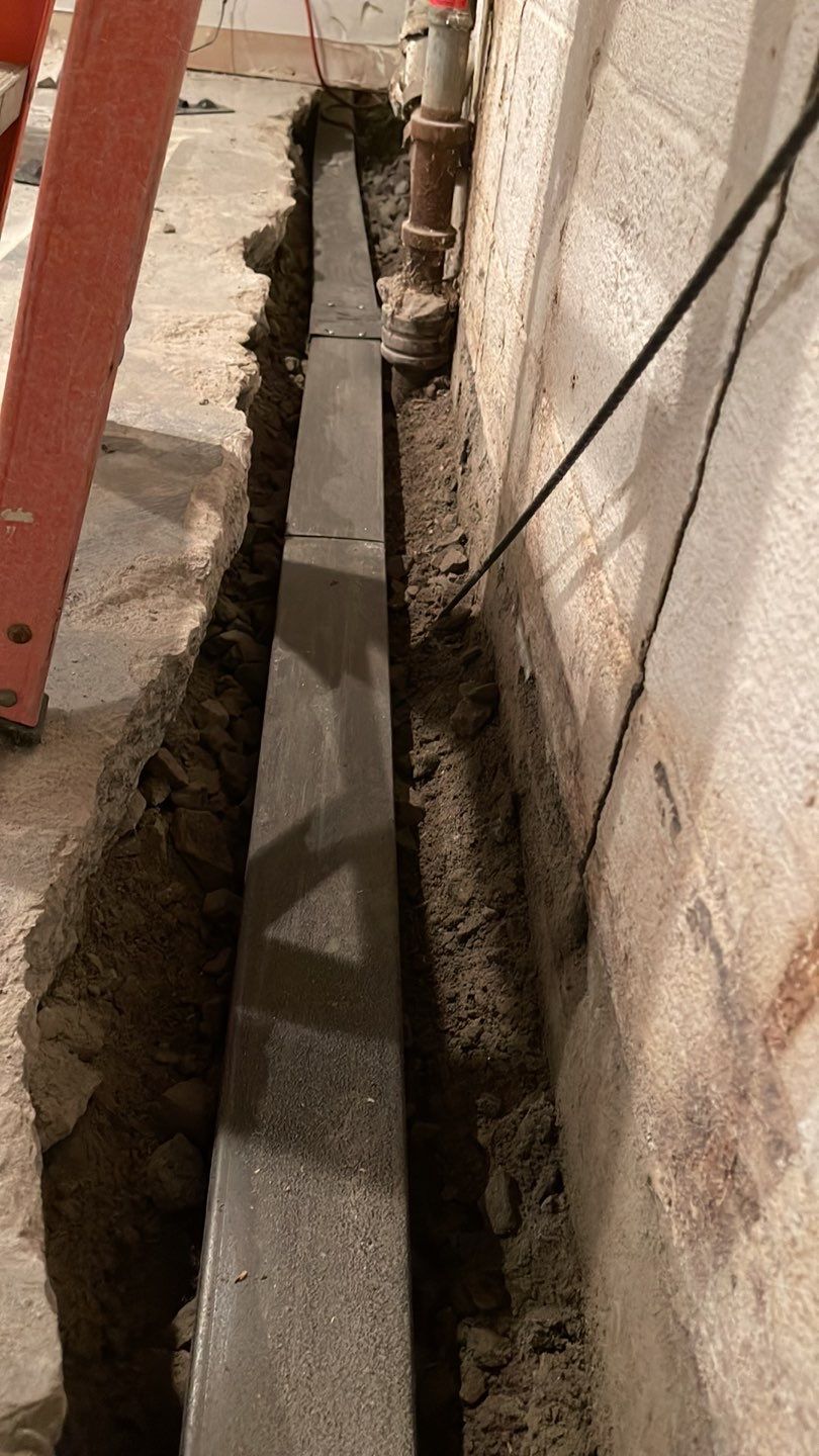 Embedded Fiber Reinforcement and Basement Waterproofing using GrateDrain Waterproofing System by Toledo Basement Repair