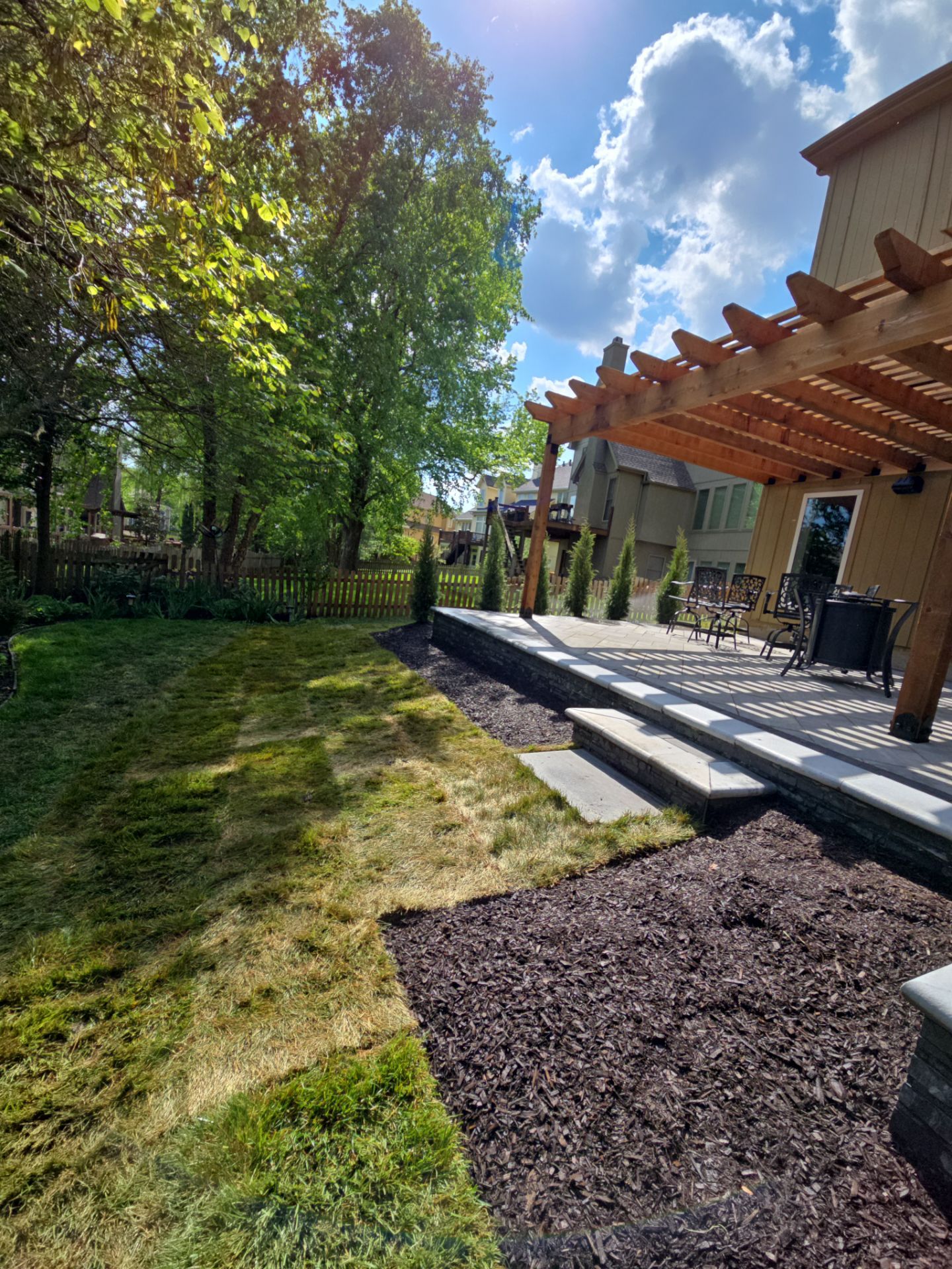 Back Yard Patio, Pergola, and Deck by LAND ESCAPES LLC