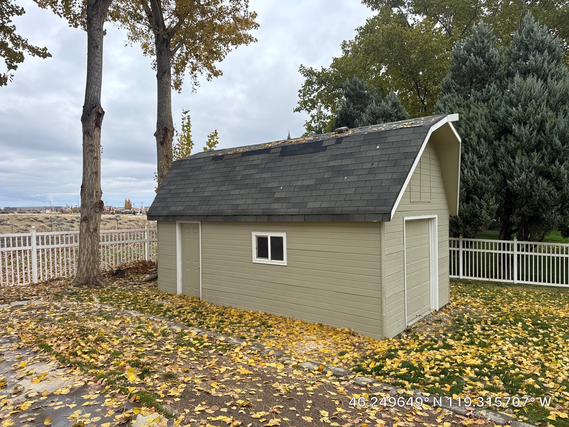 Asphalt Shingle Roof Replacement for Richland Gambrel Storage Shed by Alpine Roofing