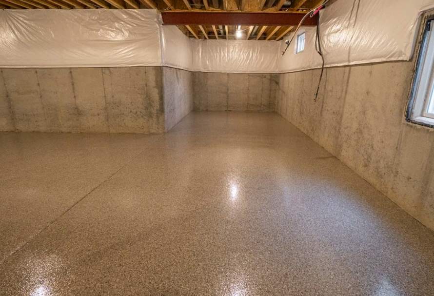 Creekbed Flake Basement Floor Coating by Level 10 Coatings