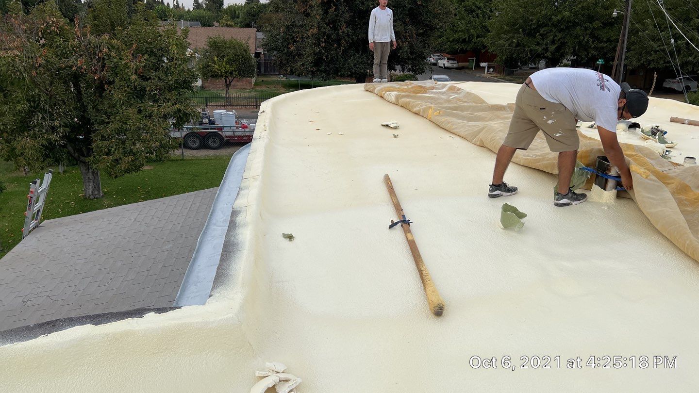 Residential Roofing Installation using Spray foam roofing insulation and General Coatings acrylic coatings by Straight Edge Roofing Inc