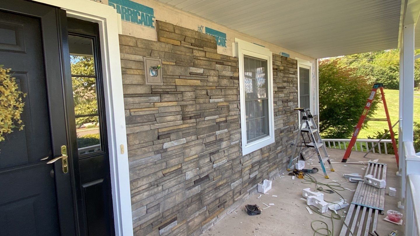 Siding Installation using Certainteed Monogram Charcoal gray and Owens Corning Versetta Stone Sterling by A Plus Exterior