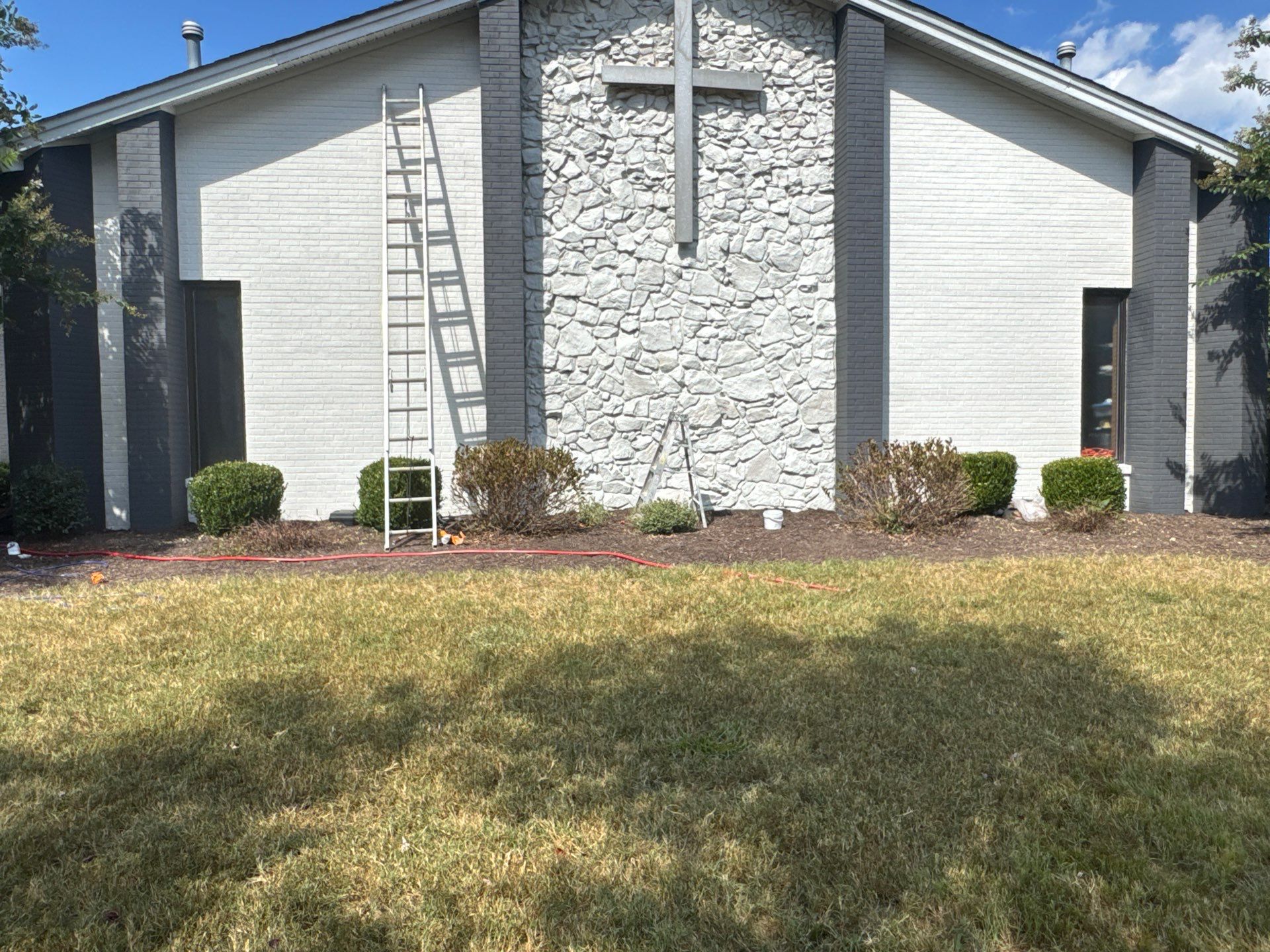 Church Exterior Brick Painting with Romabio Masonry Flat by Highfill Painting