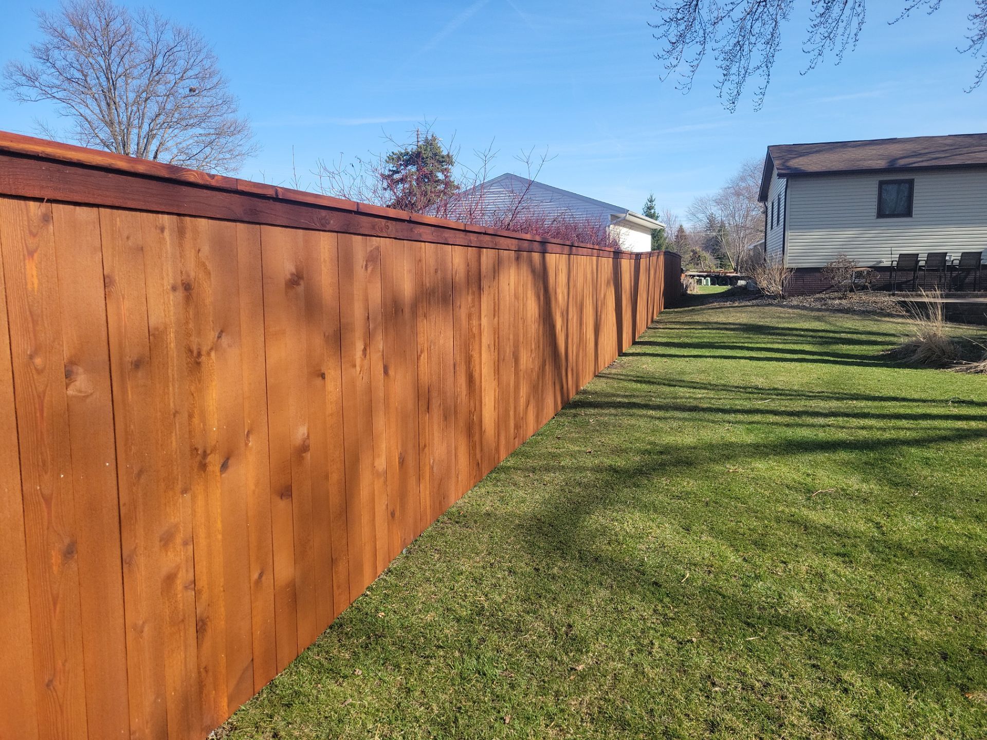 Custom Cedar Wood Privacy Fence with Double Gates and Integrated Planter Mailbox by Perfect Picket Fence and Stain