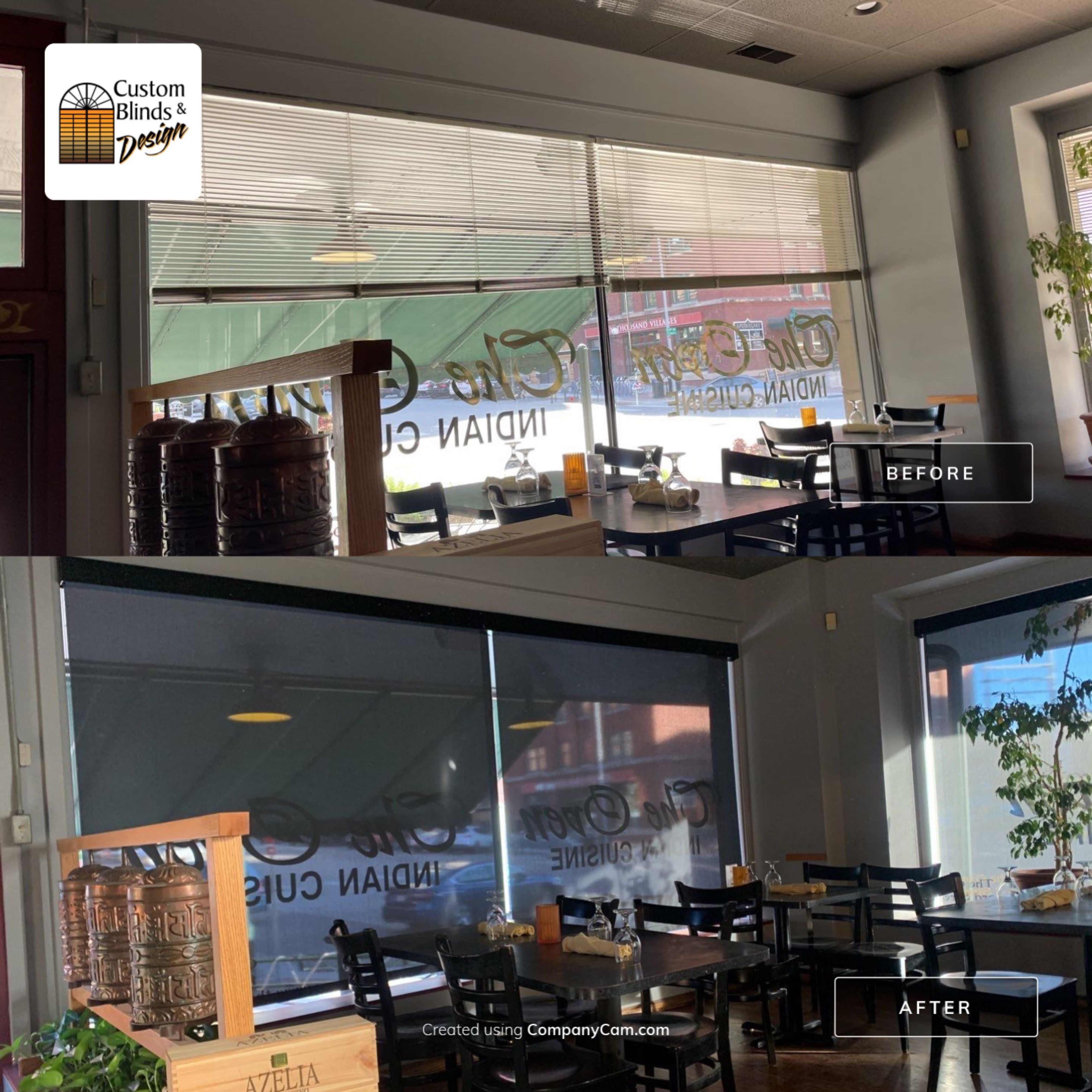 Screen Shades at The Oven in Downtown Lincoln by Custom Blinds & Design