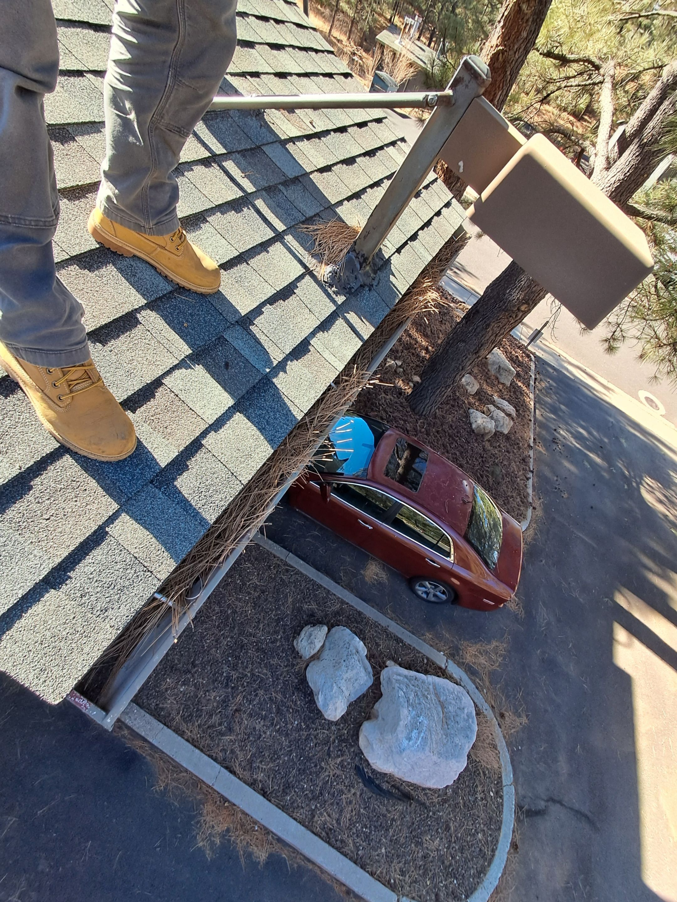 Commercial gutter cleaning Georgia before photo with filled gutters