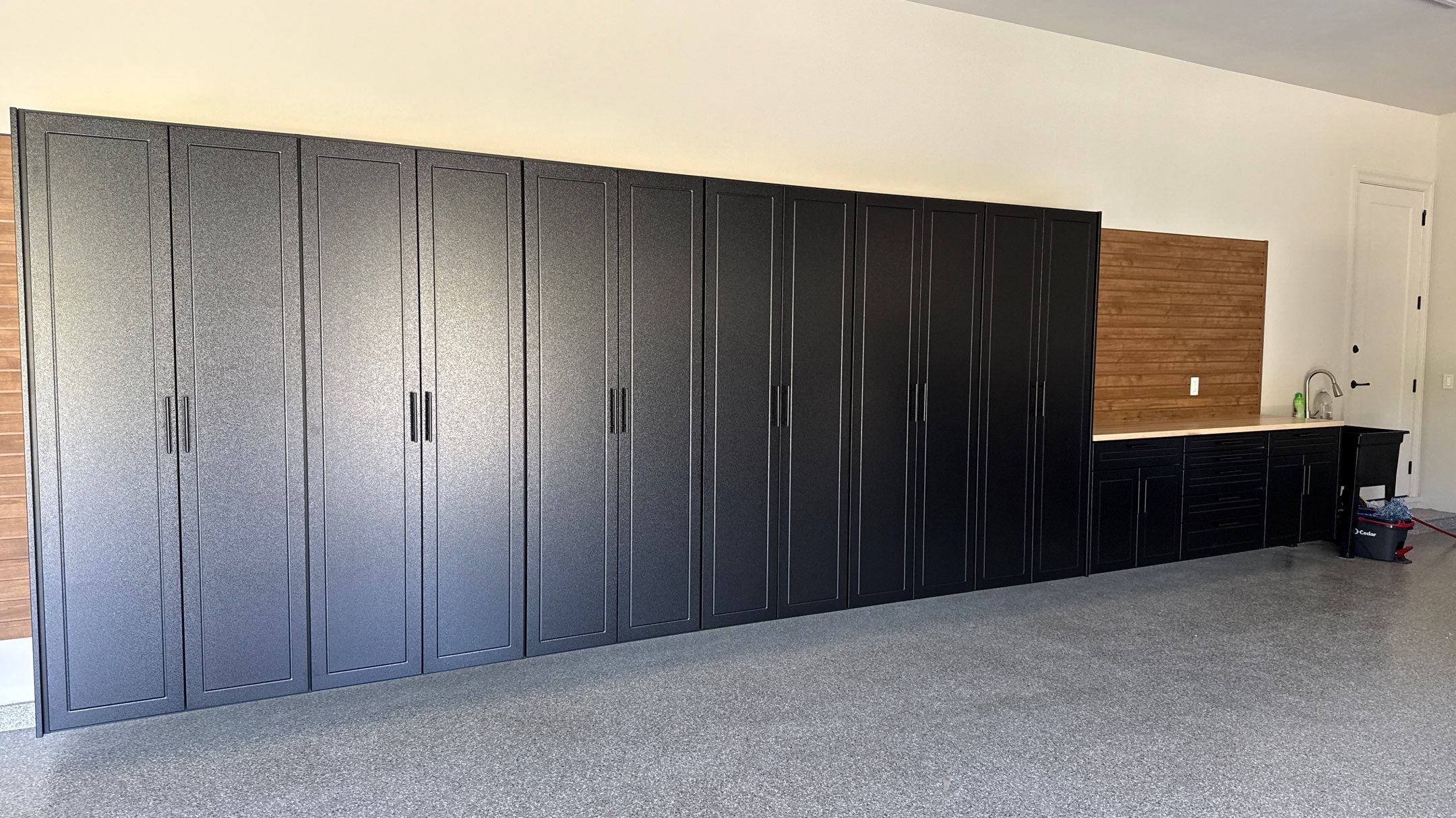 Check Out this beautiful Storage Addition With Western Cedar Slatwall  by Banner Garage