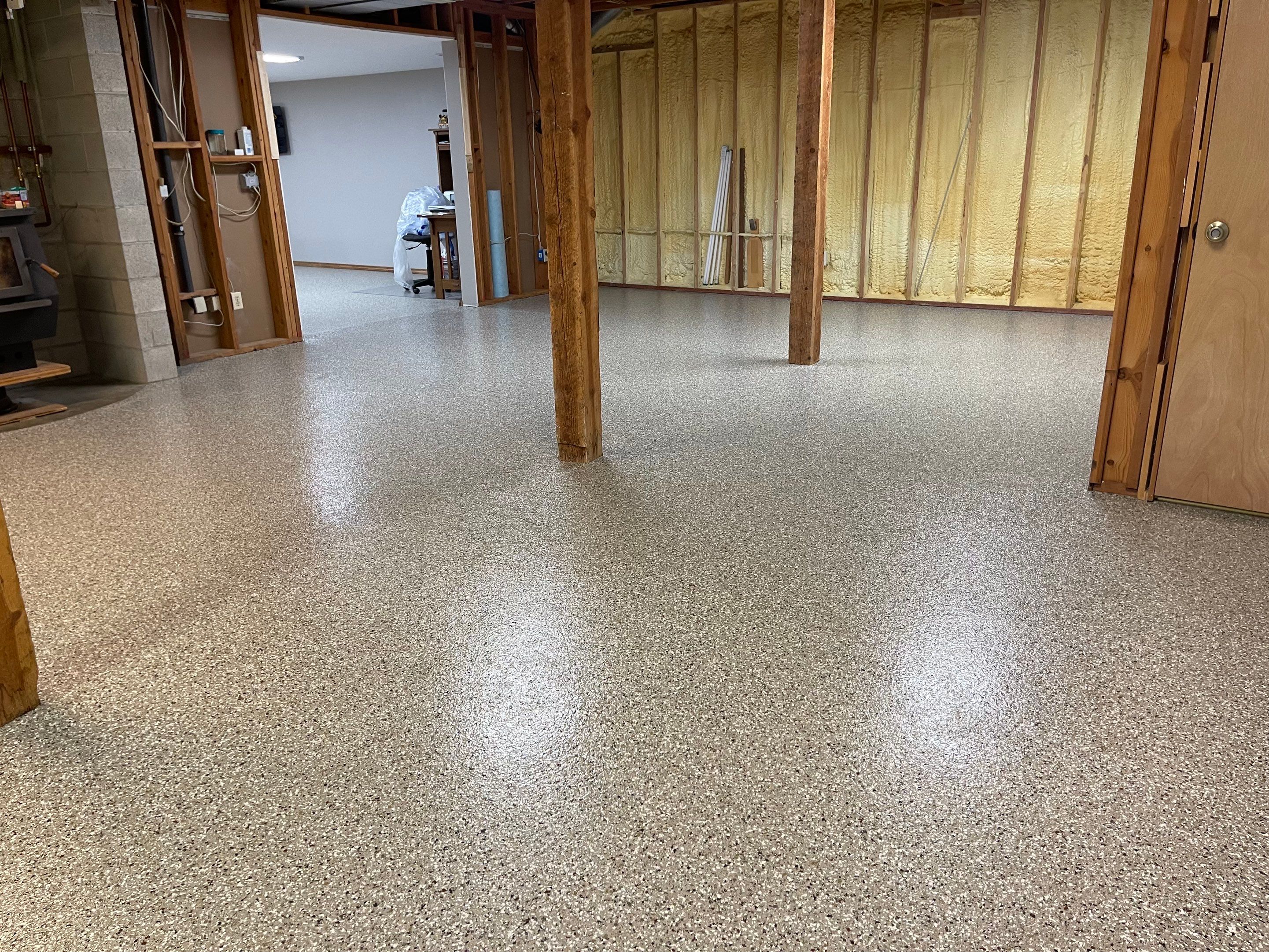 Basement Transformation using Pebble Beach by Croc Coatings, LLC