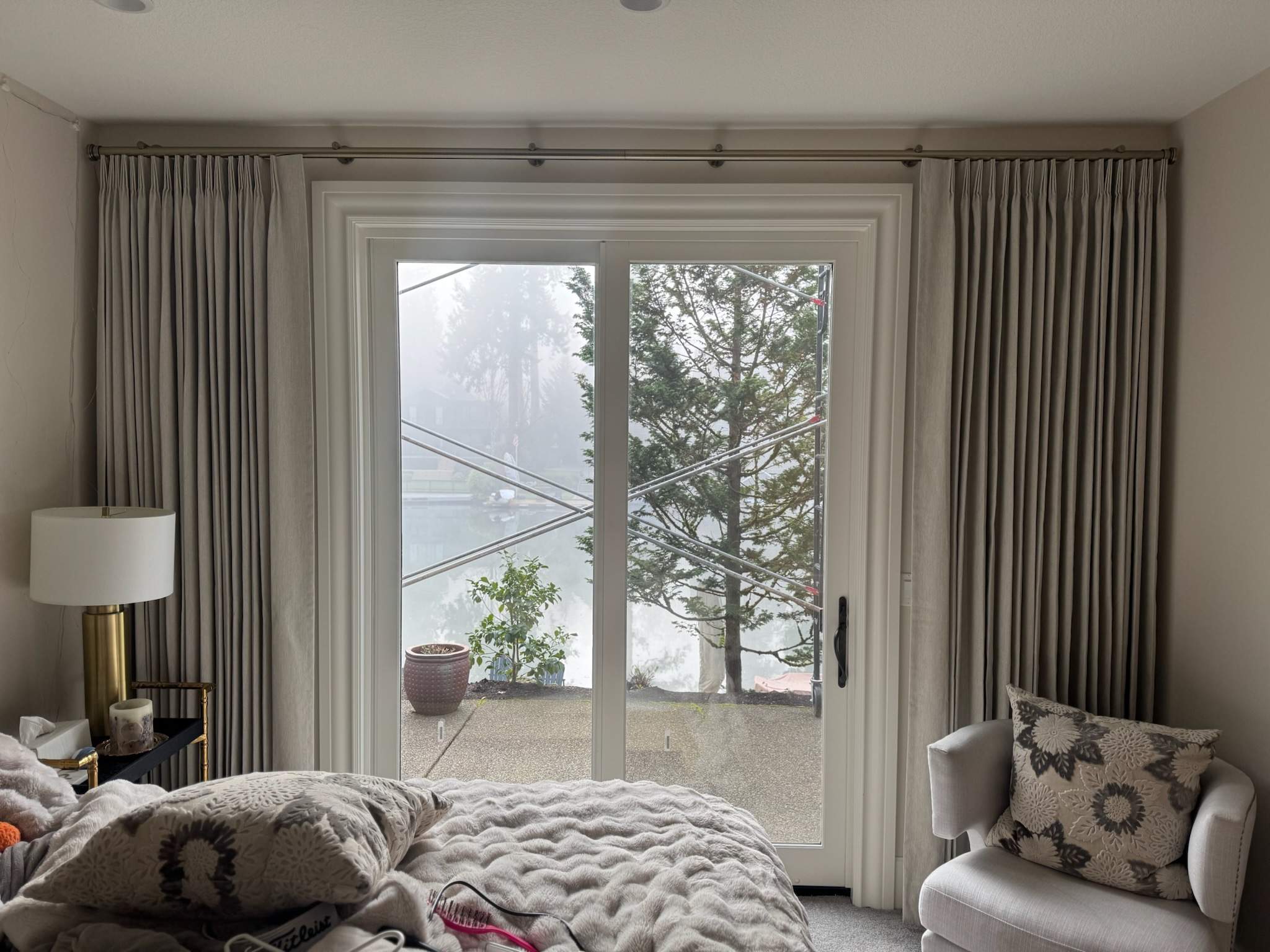 Custom Drapery for a Primary Bedroom with Lake Oswego Views by Budget Blinds Central Portland