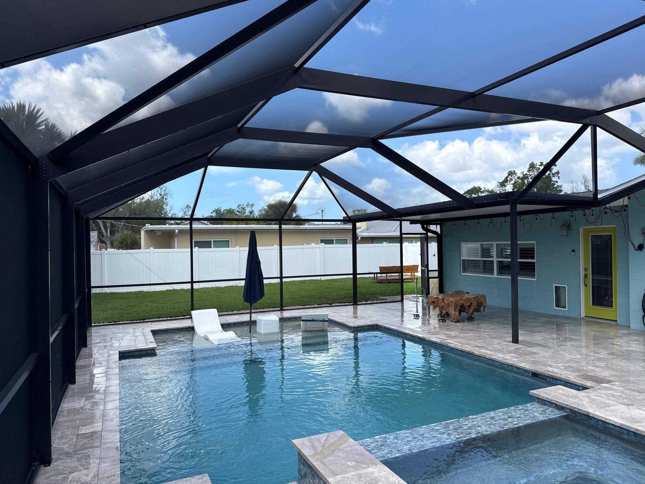 Travertine Pool Deck, Lanai & Screen Enclosure Cleaning Near Manatee River | Bradenton, FL by Sunshine AquaWash