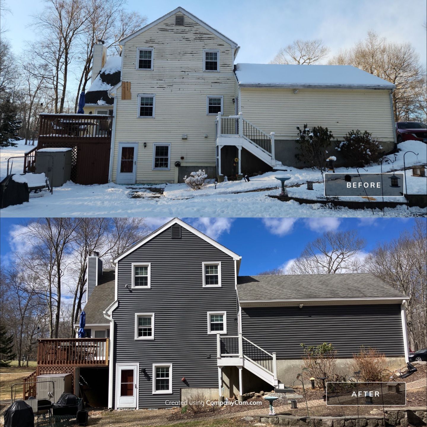 Outstanding Siding Transformation with Cert. Monogram D/4 x 12'6" clapboard, Smoky Gray by DiGiorgi Roofing and Siding Inc