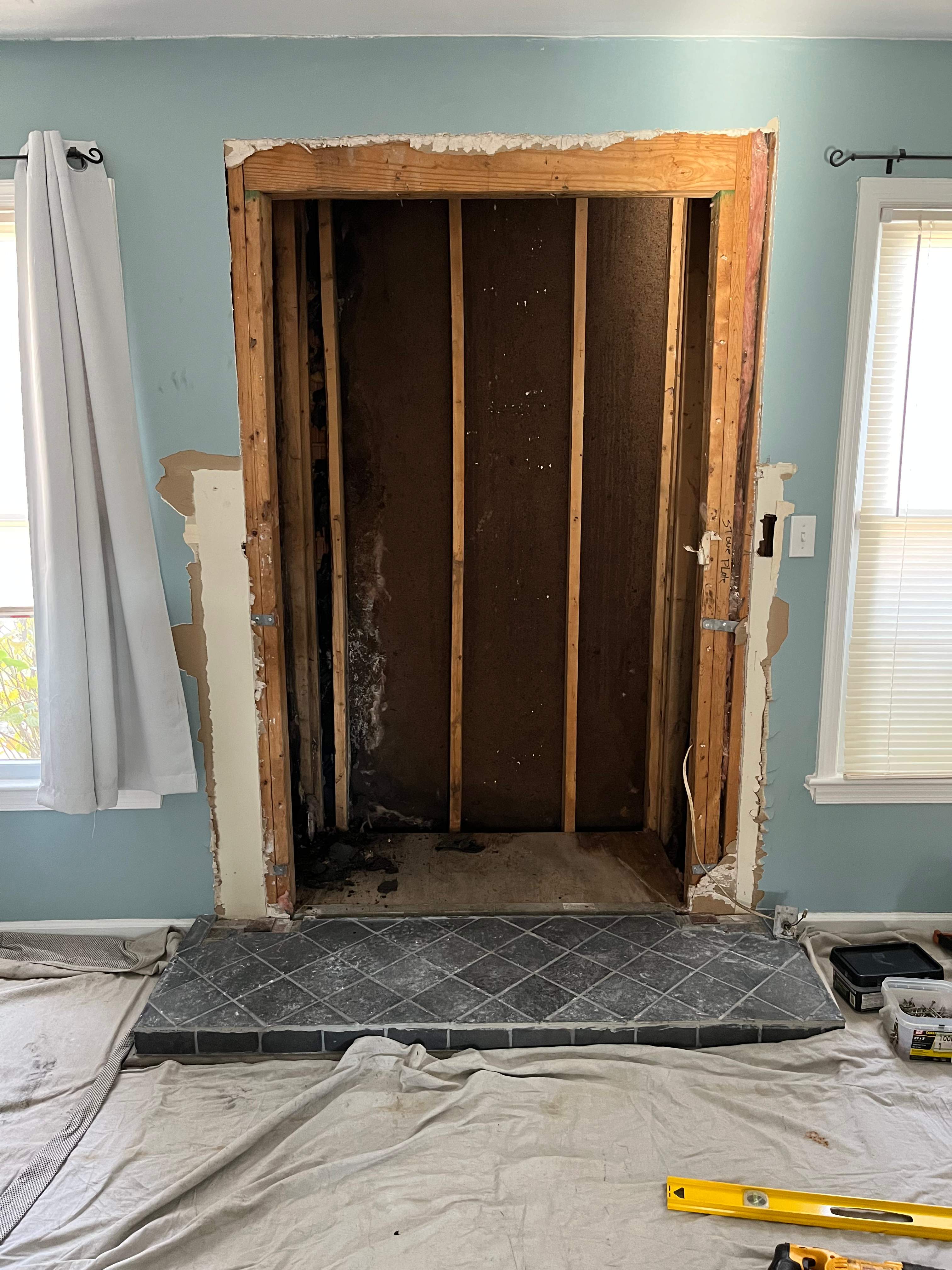 New Fireplace, Tile, Mantel and Glass Doors in Virginia Beach by Premier Chimney and Roofing