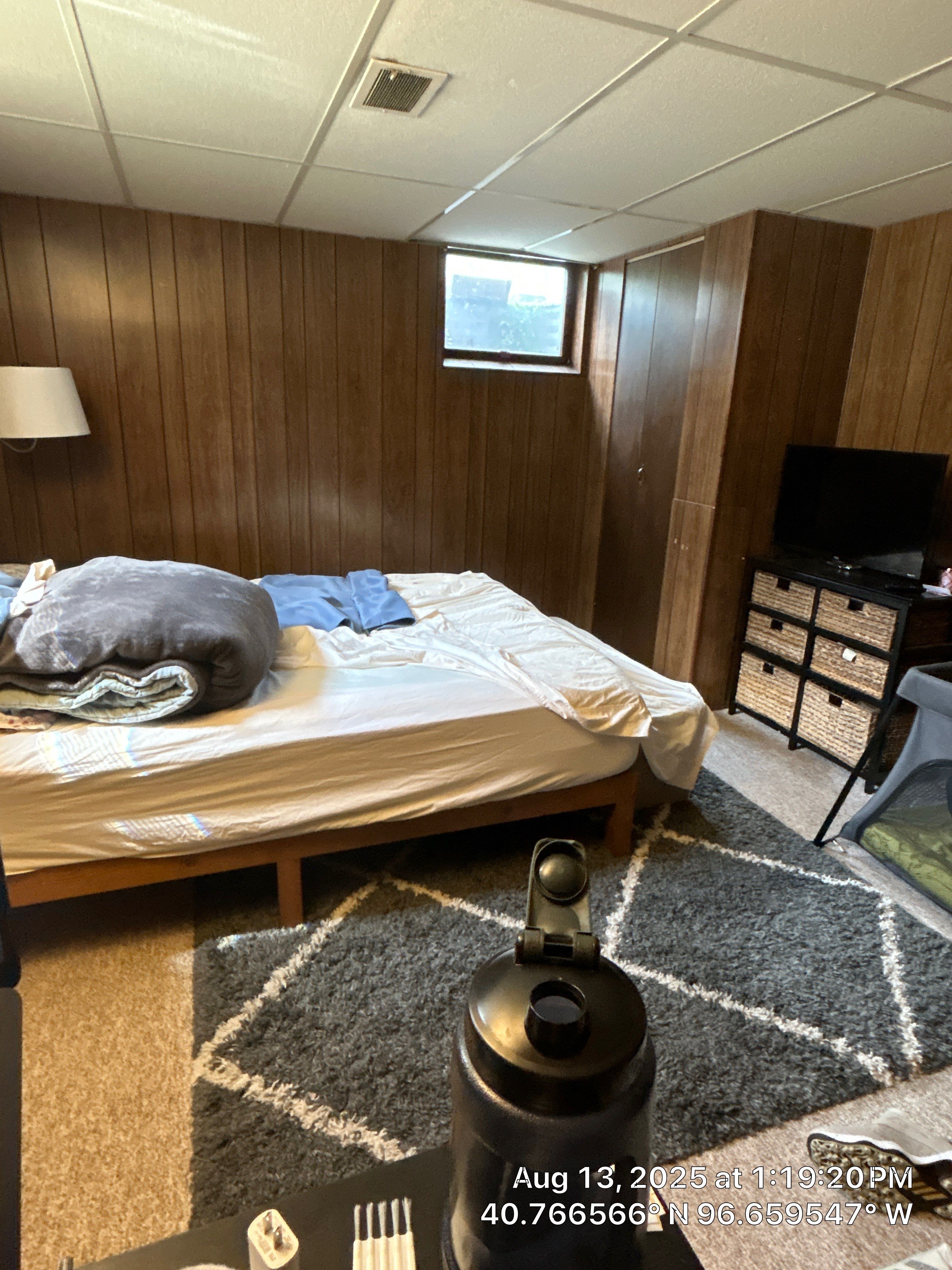 Basement Bedroom Interior Assessment and Ceiling Repair in Lincoln by CompanyCam Sales Demo