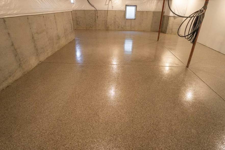 Creekbed Flake Basement Floor Coating by Level 10 Coatings