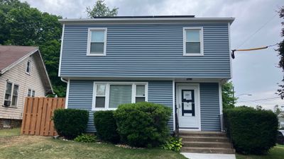 Siding Transformation with Cert Monogram D/4 x 12'6" clapboard, Wedgewood Blue