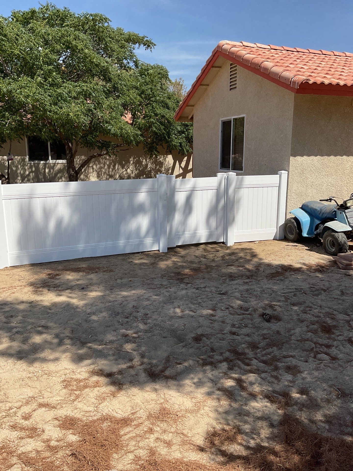4ft White Vinyl & Chain link Slider Gate with Solar Motor by Fence Guys Inc. 