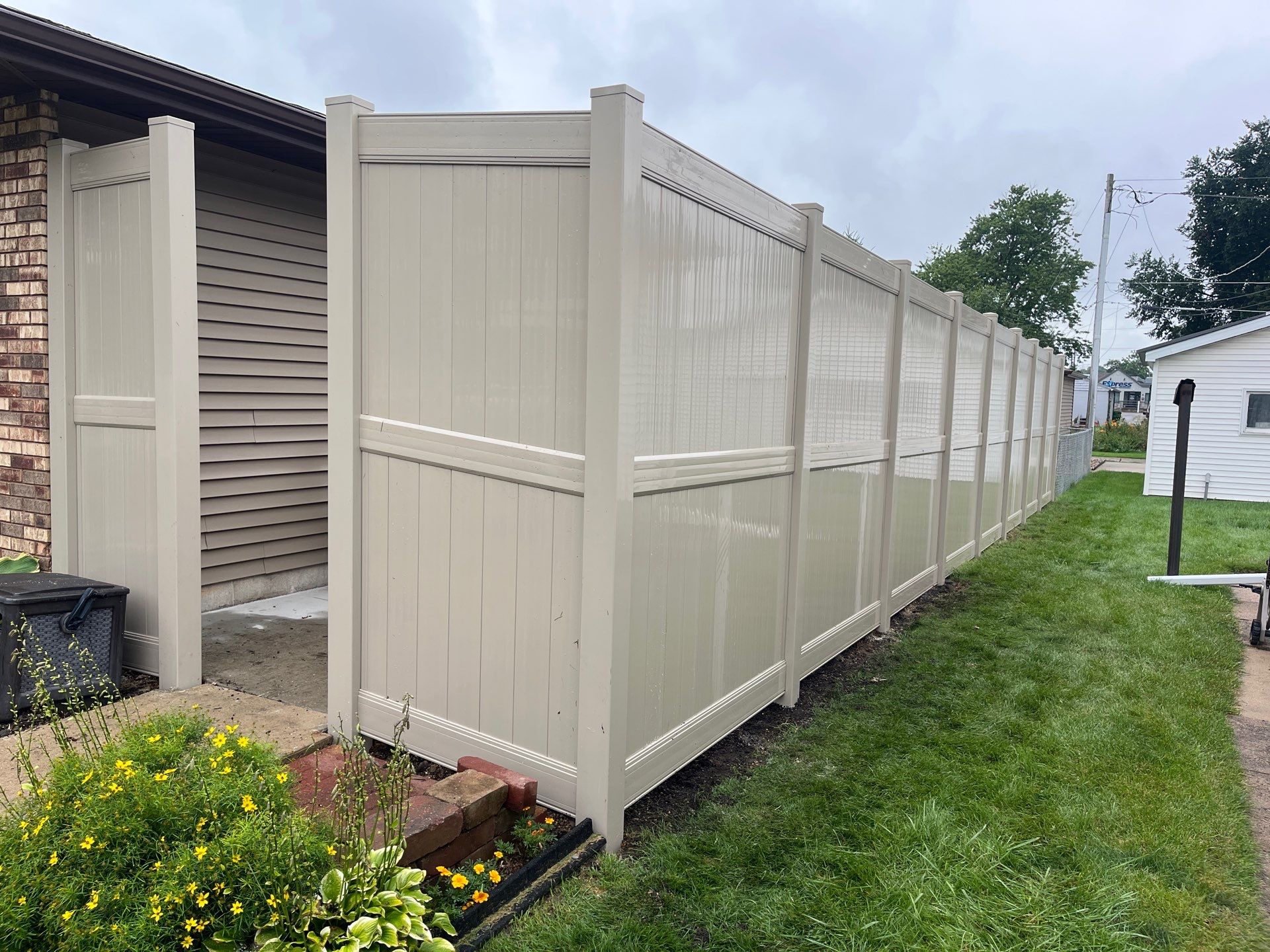 Adobe Vinyl Privacy Fence and Reinforced Double Gate Installation in Waterloo by Perfect Picket Fence and Stain