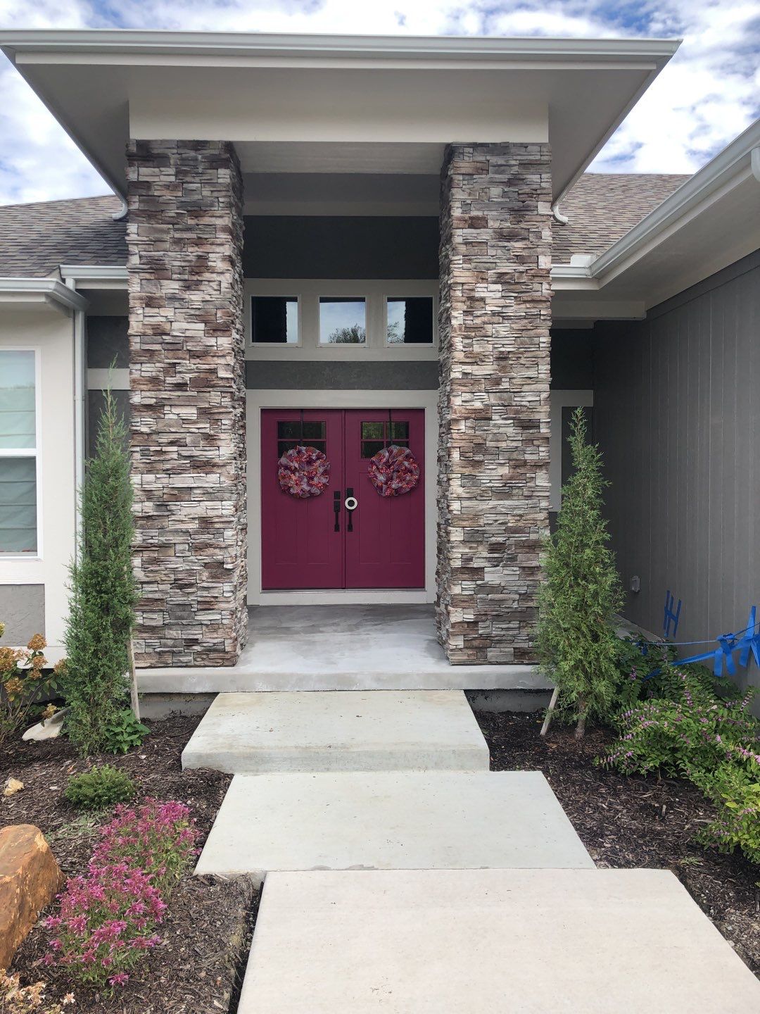 Overland Park -- Front Porch with Tuscan Flagstone Overlay by Big Red Decorative Concrete, LLC