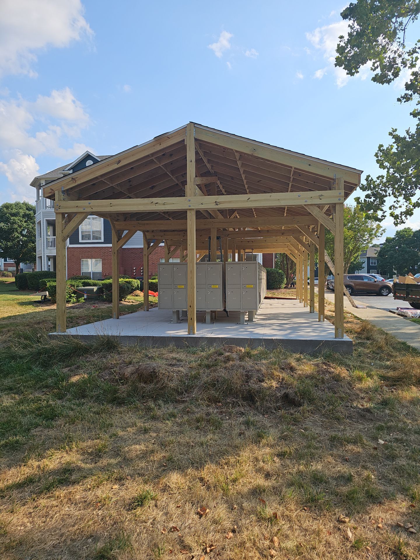 Custom Timber Frame Pavilion for Cluster Mailbox Units in Raleigh by Billy Weatherspoon Contractor
