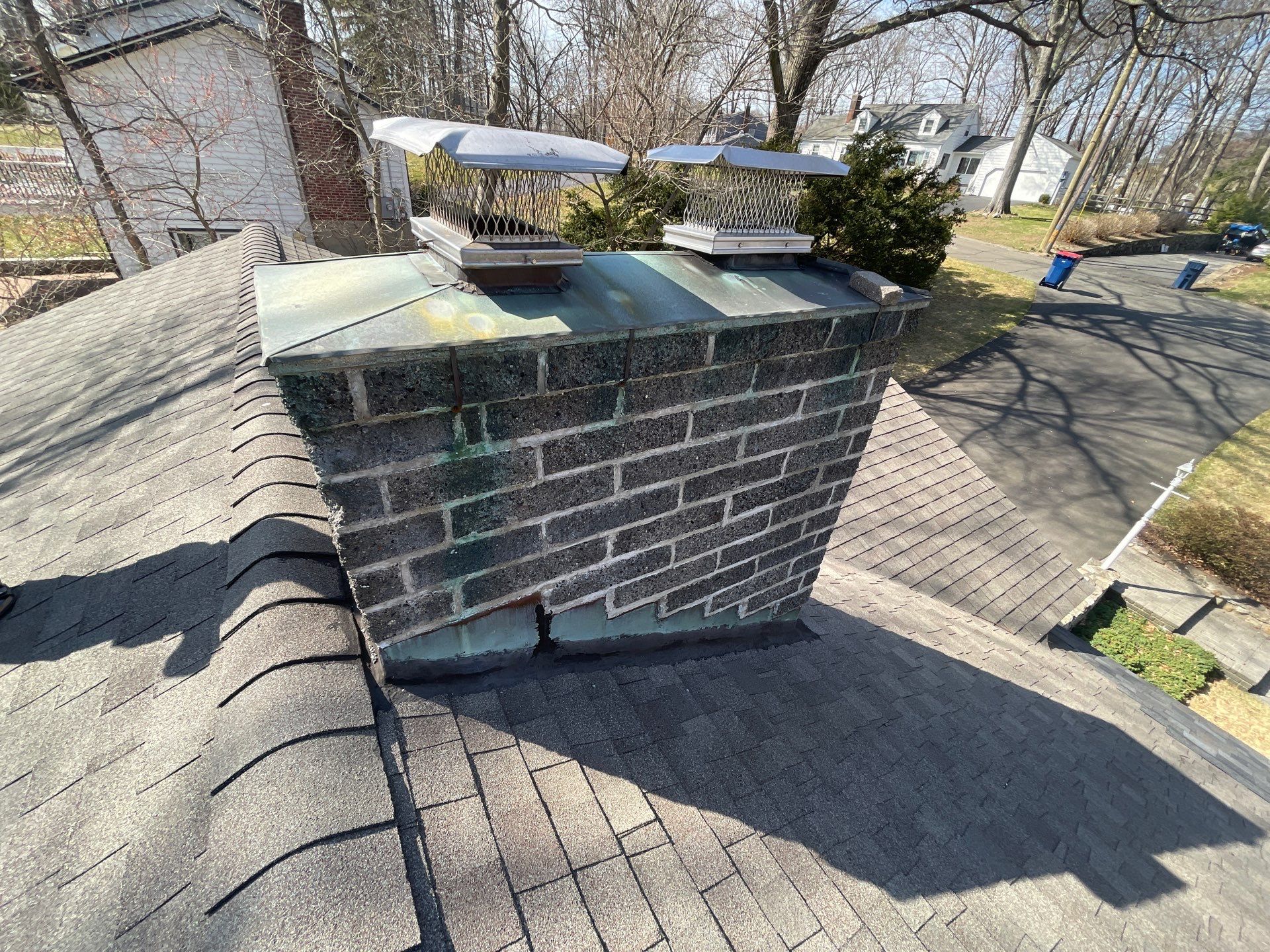 Asphalt Shingle Roof Replacement and Copper Chimney Flashing in Trumbull by A Plus Exterior