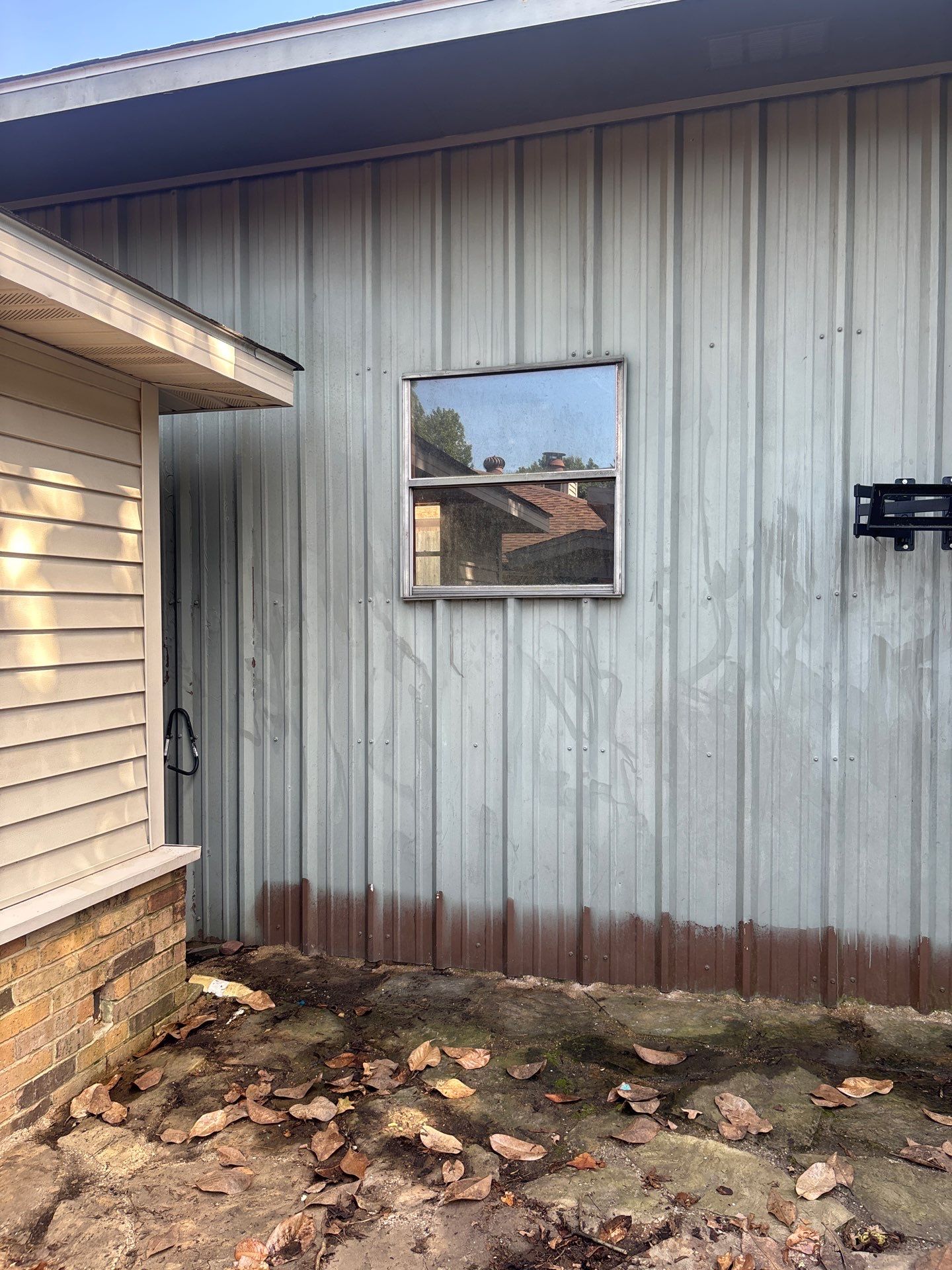 Exterior Painting in Flint, TX | White Brick Home & Metal Building with Sherwin-Williams Duration by Quality Coats Painting