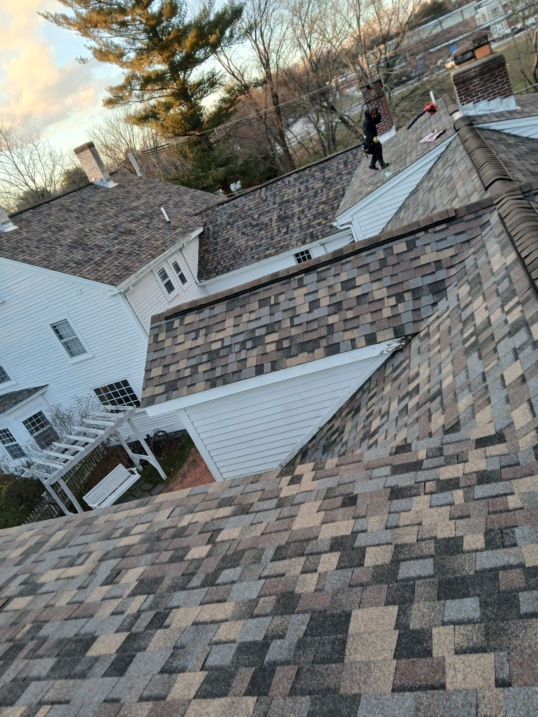 Historic 65-Square Connected Farmhouse Re-Roof in Medfield, MA – Owens Corning Duration Designer, Summer Harvest by JOHNNYS PRO