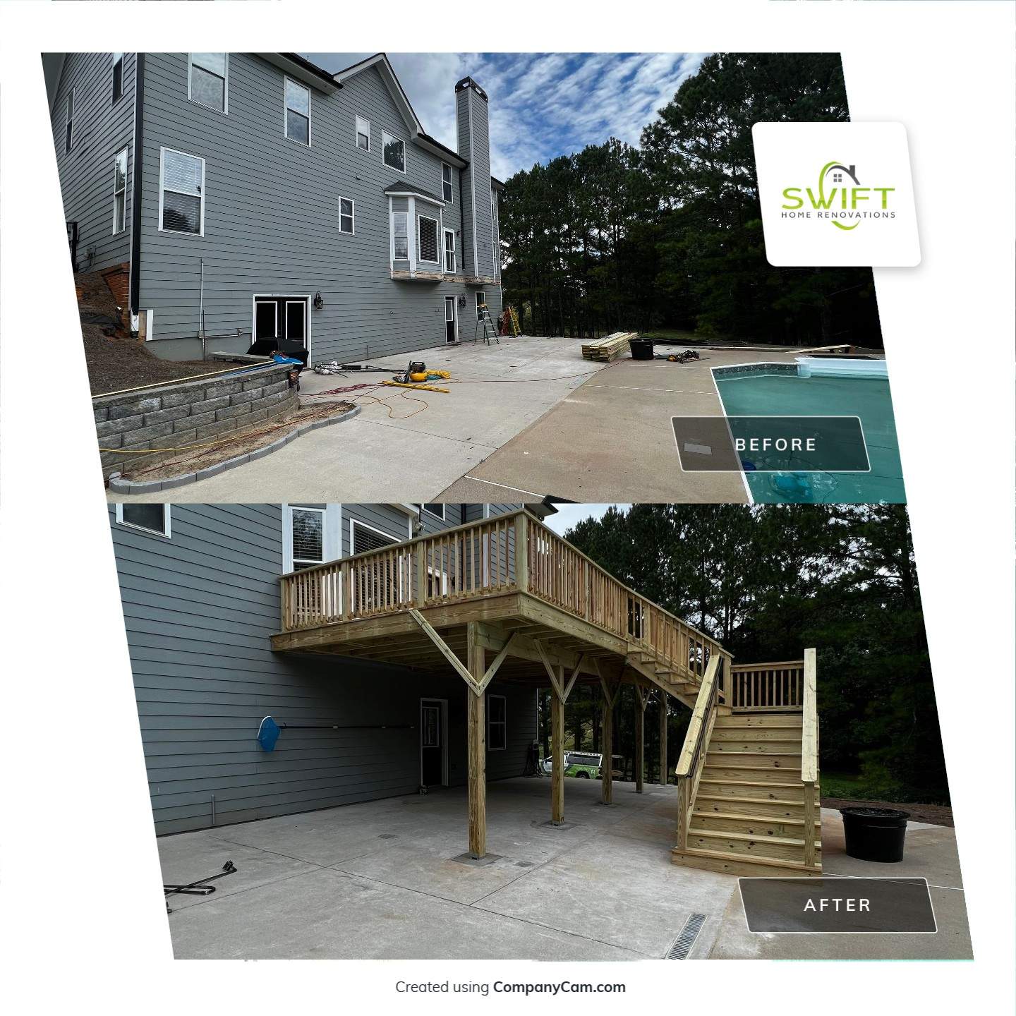 Elevated Pressure-Treated Wood Deck Replacement in Cartersville Georgia by Swift Home Renovations